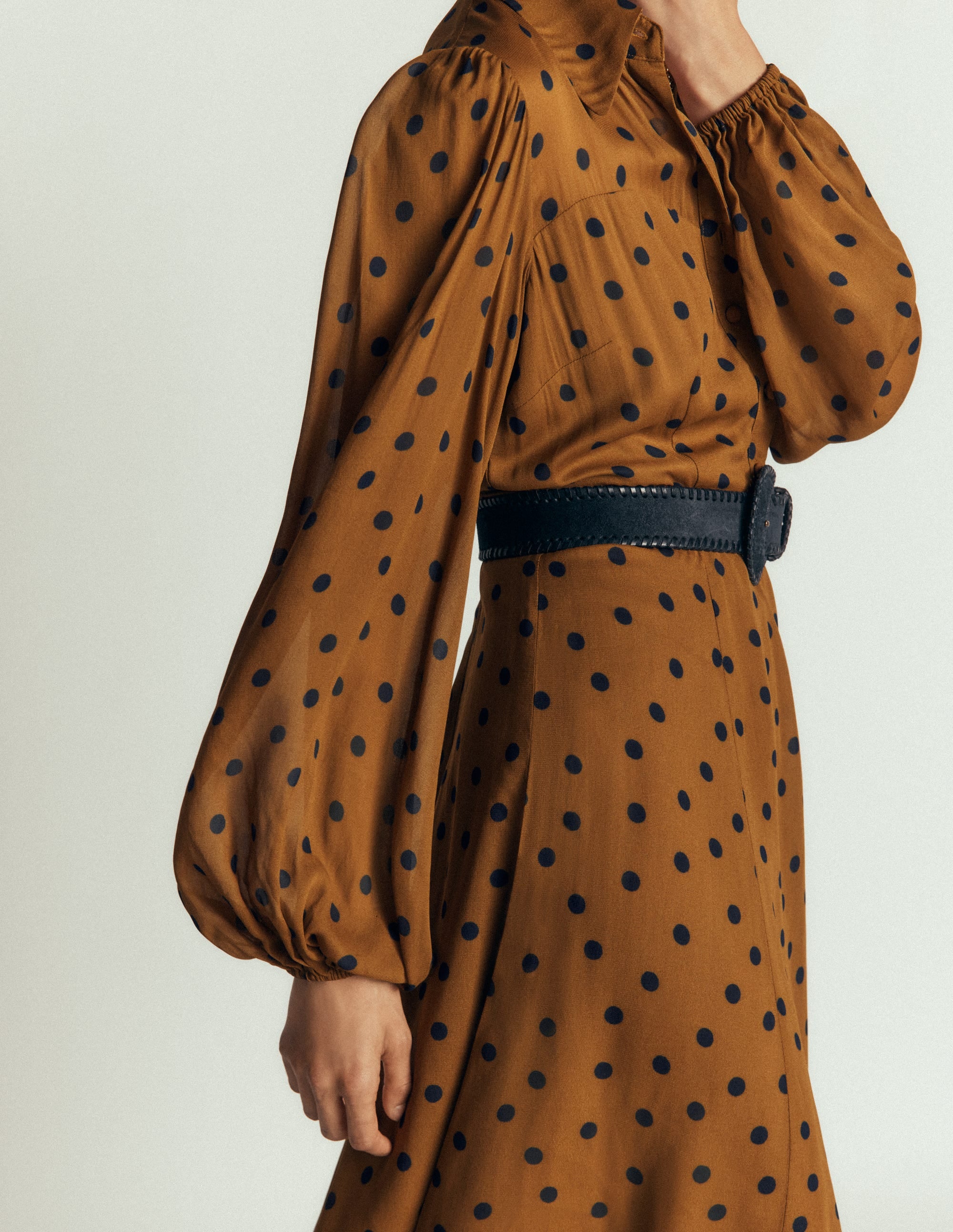 Sheer Yoke Shirt Dress-Rubber and Navy, Painted Dot - Image 6