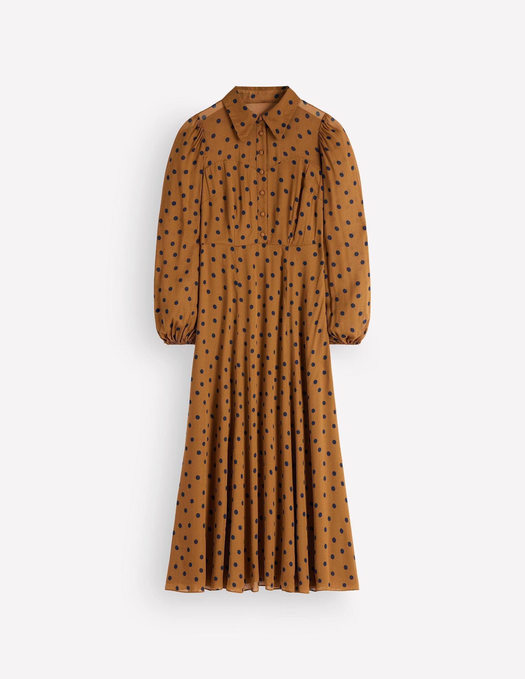 Sheer Yoke Shirt Dress-Rubber and Navy, Painted Dot - Image 8