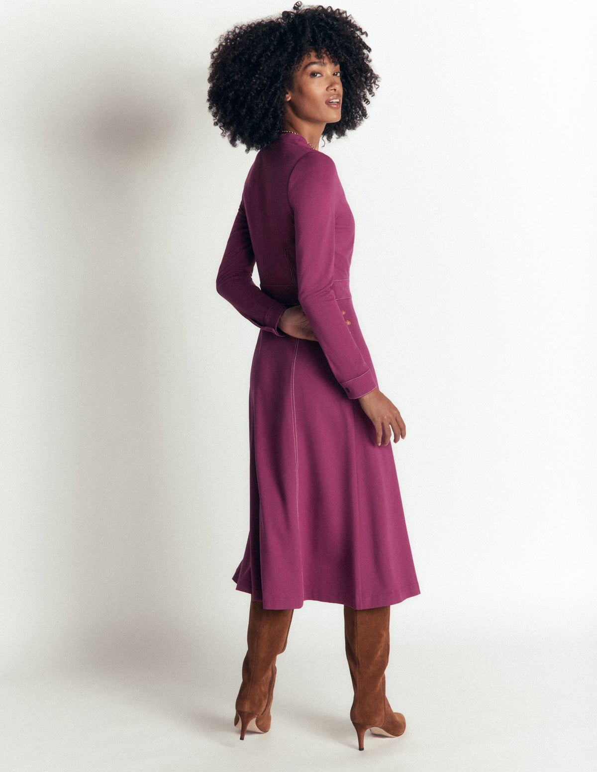 Alex Ponte Contrast Midi Dress-Raspberry Coulis-3