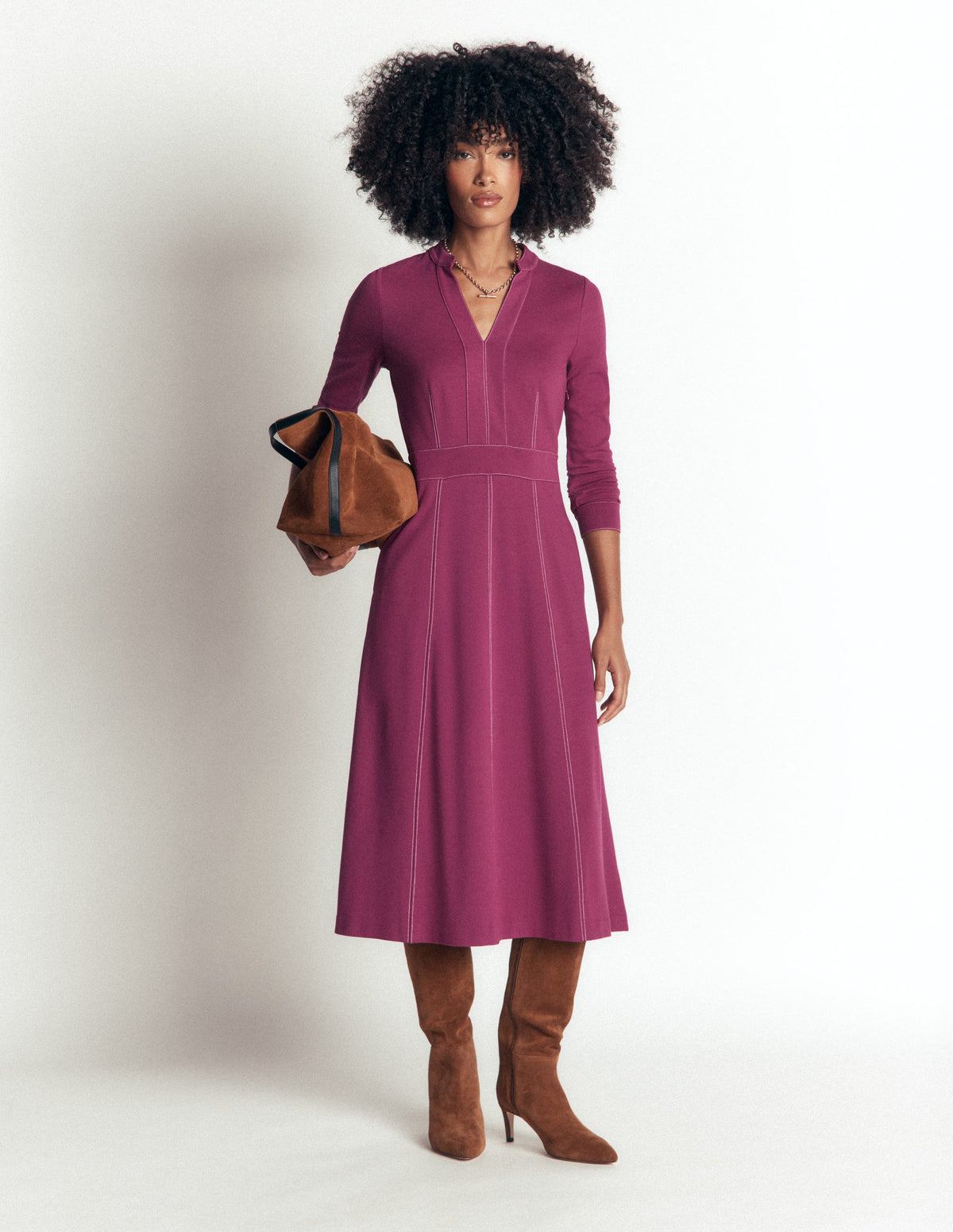 Alex Ponte Contrast Midi Dress-Raspberry Coulis-5