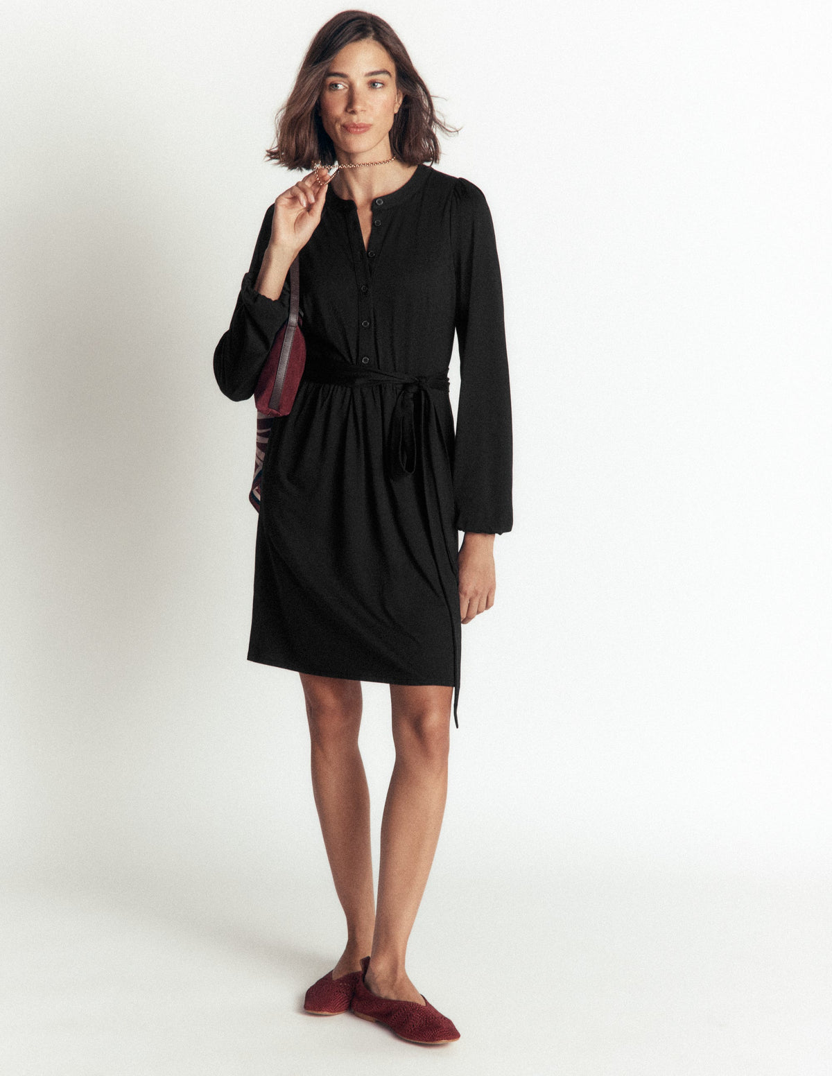 Adele Belted Jersey Dress-Black-1