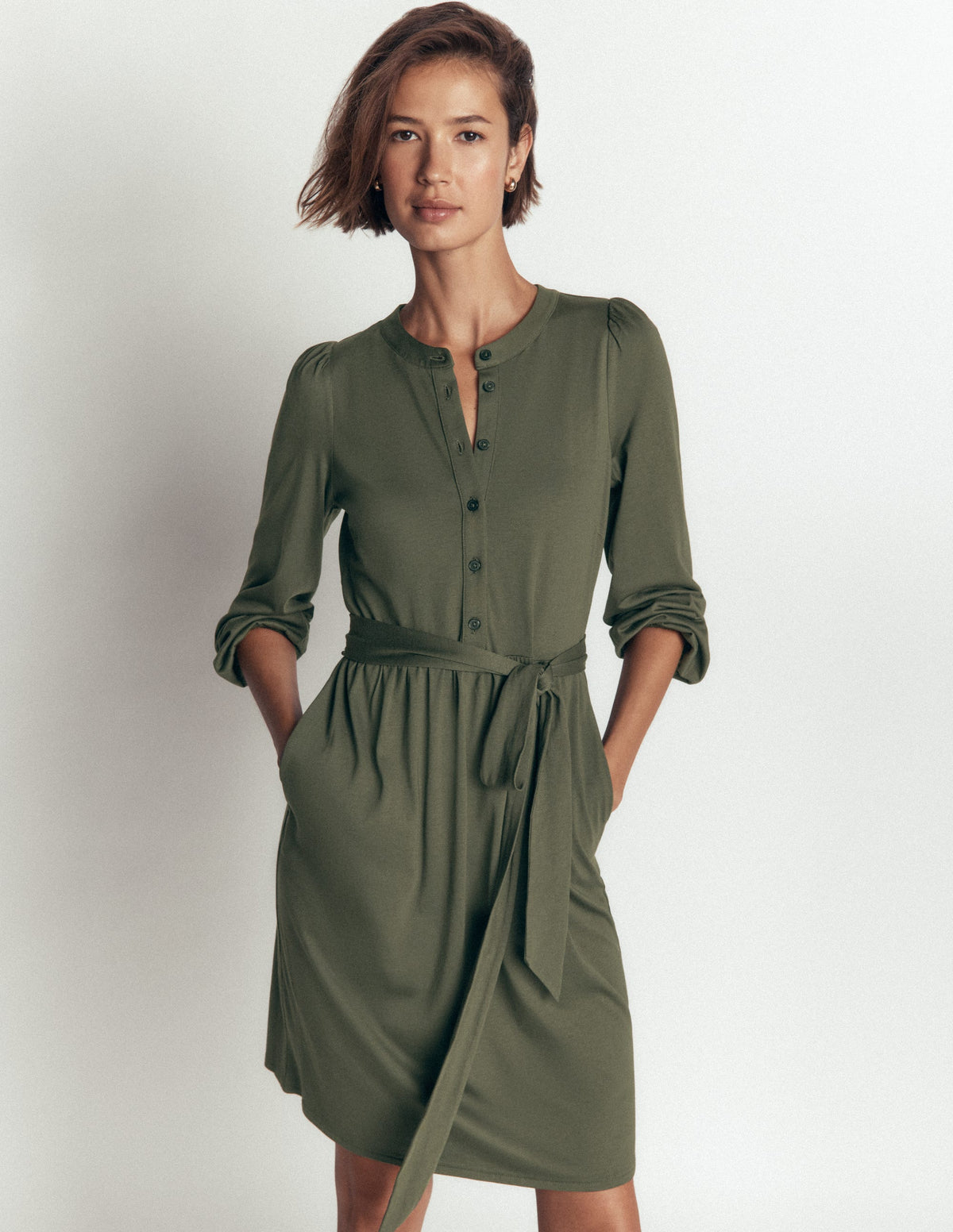 Adele Belted Jersey Dress-Chrome Green-1