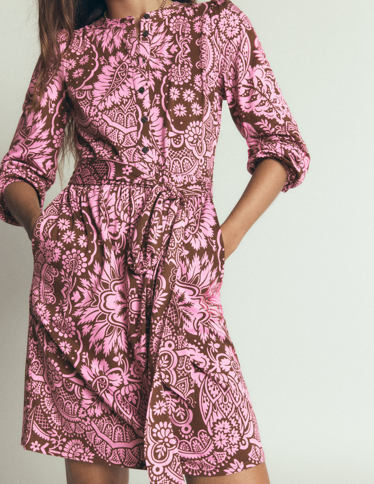 Adele Belted Jersey Dress-Raw Umber, Arabesque Meadows - Image 3