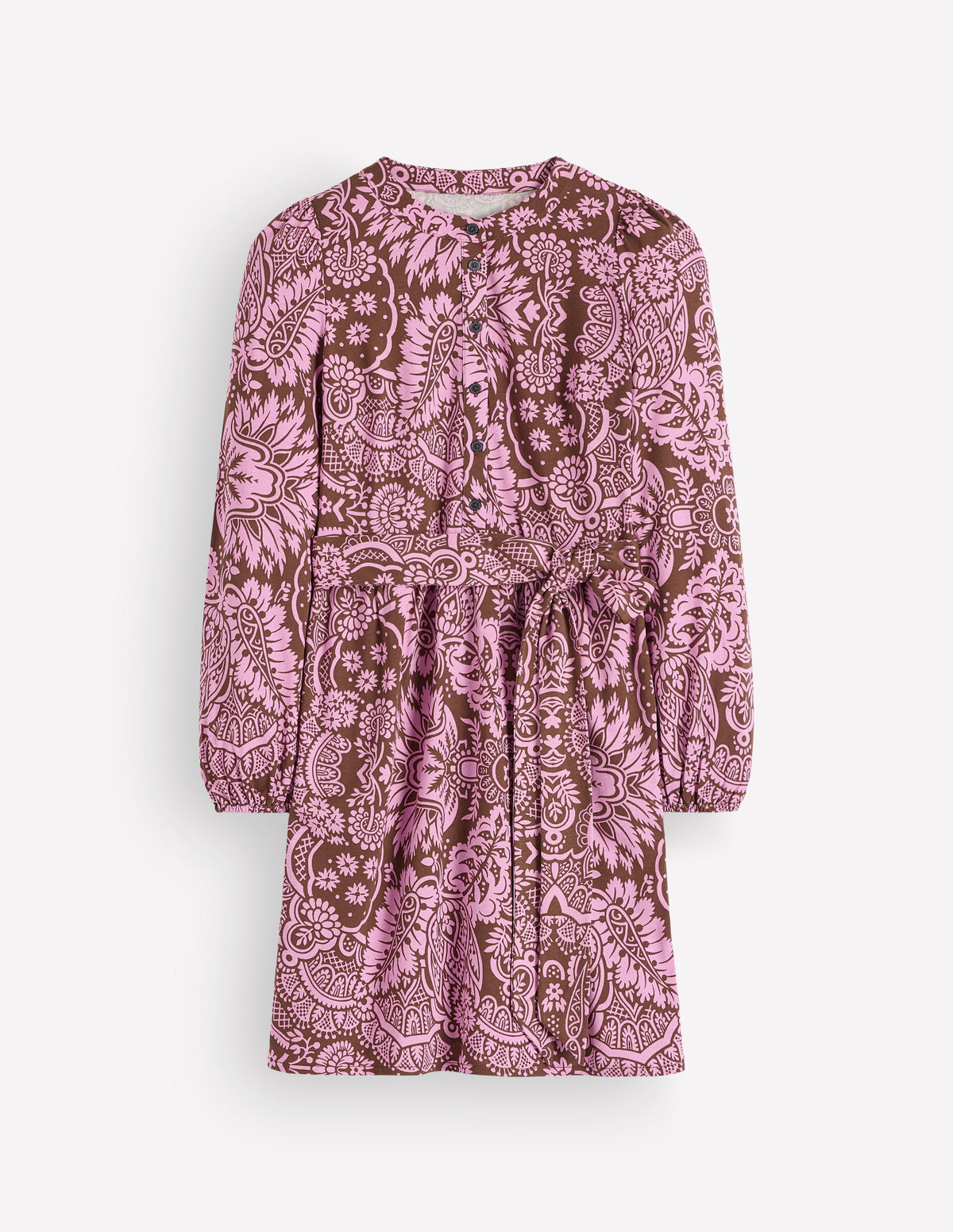 Adele Belted Jersey Dress-Raw Umber, Arabesque Meadows-7