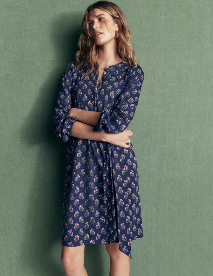 Adele Belted Jersey Dress-College Navy, Ditsy Carnation