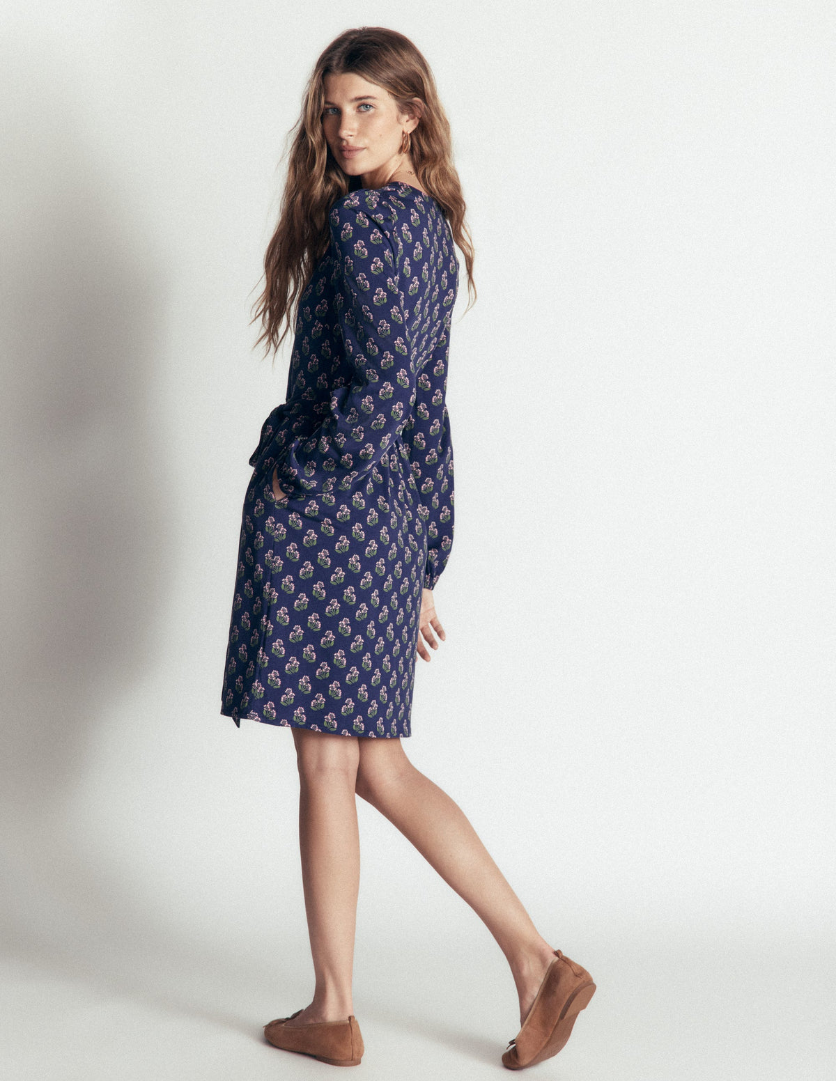 Adele Belted Jersey Dress-College Navy, Ditsy Carnation-3