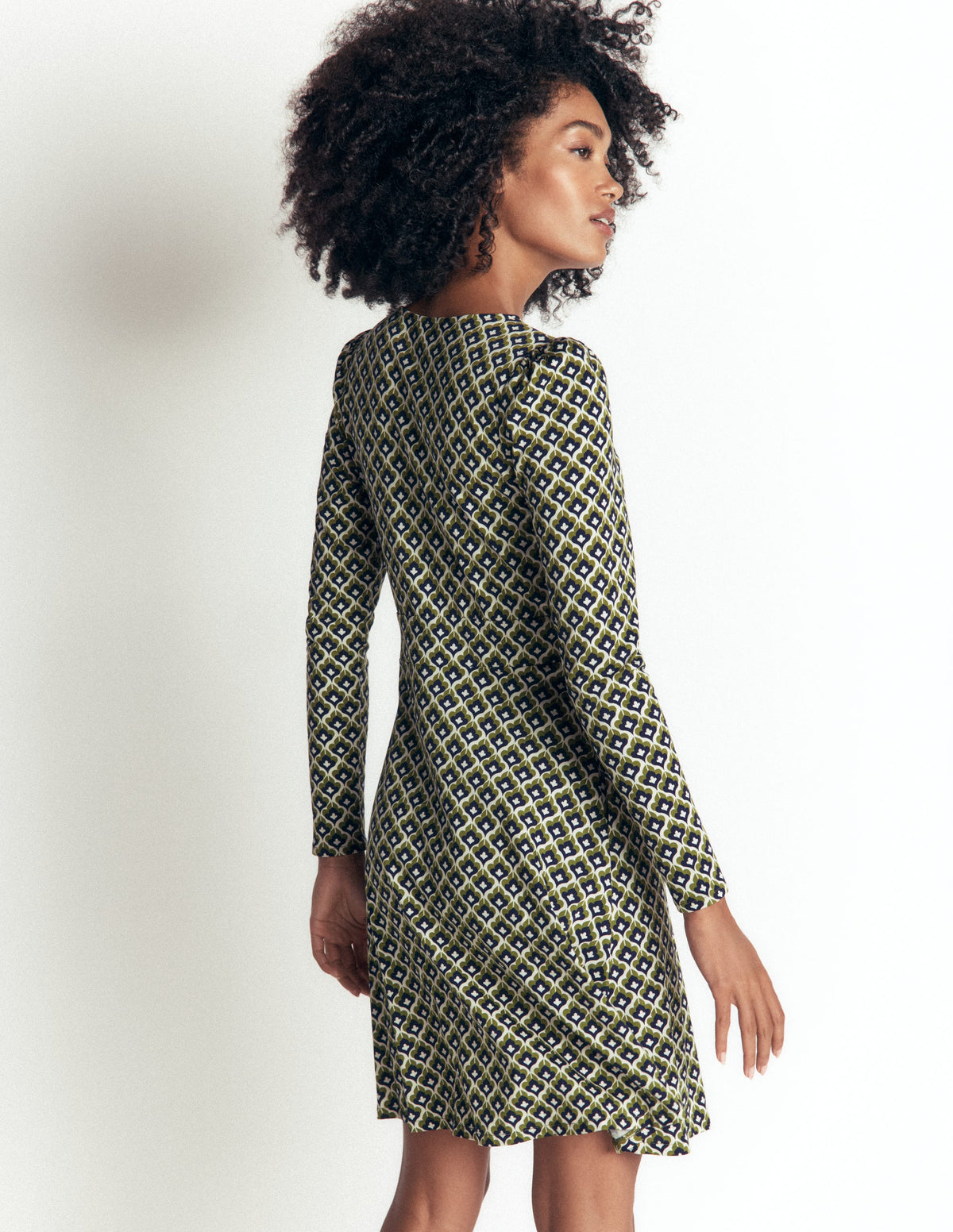 Briony Jersey Short Dress-French Navy, Geo Party - Image 3