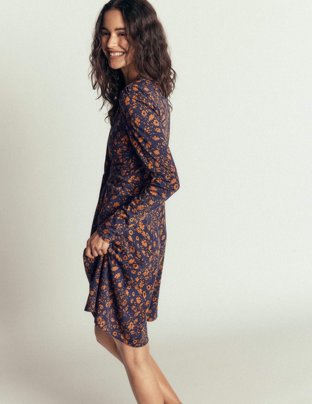 Briony Jersey Short Dress-French Navy, Scattered Flora - Image 3