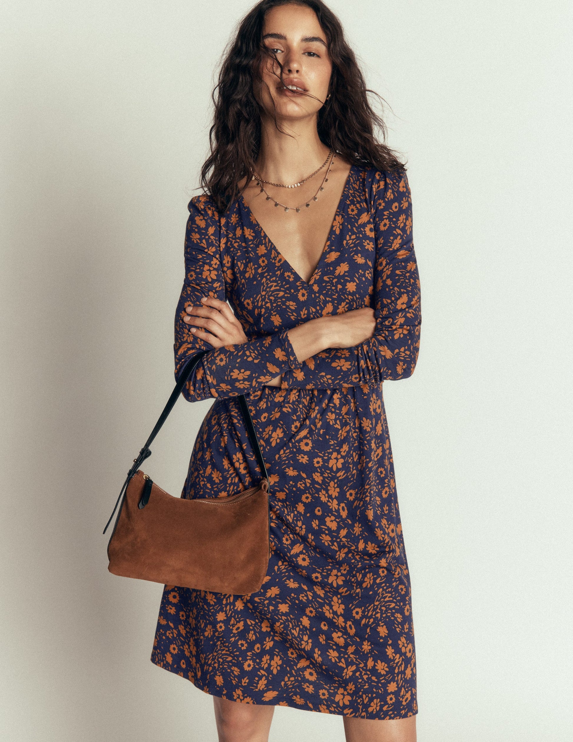 Briony Jersey Short Dress-French Navy, Scattered Flora