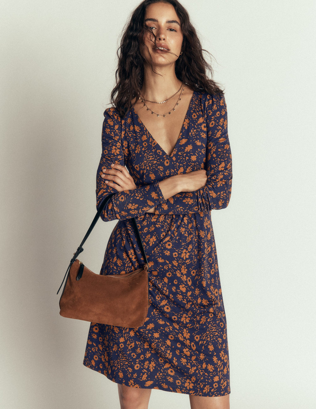 Briony Jersey Short Dress-French Navy, Scattered Flora - Image 1