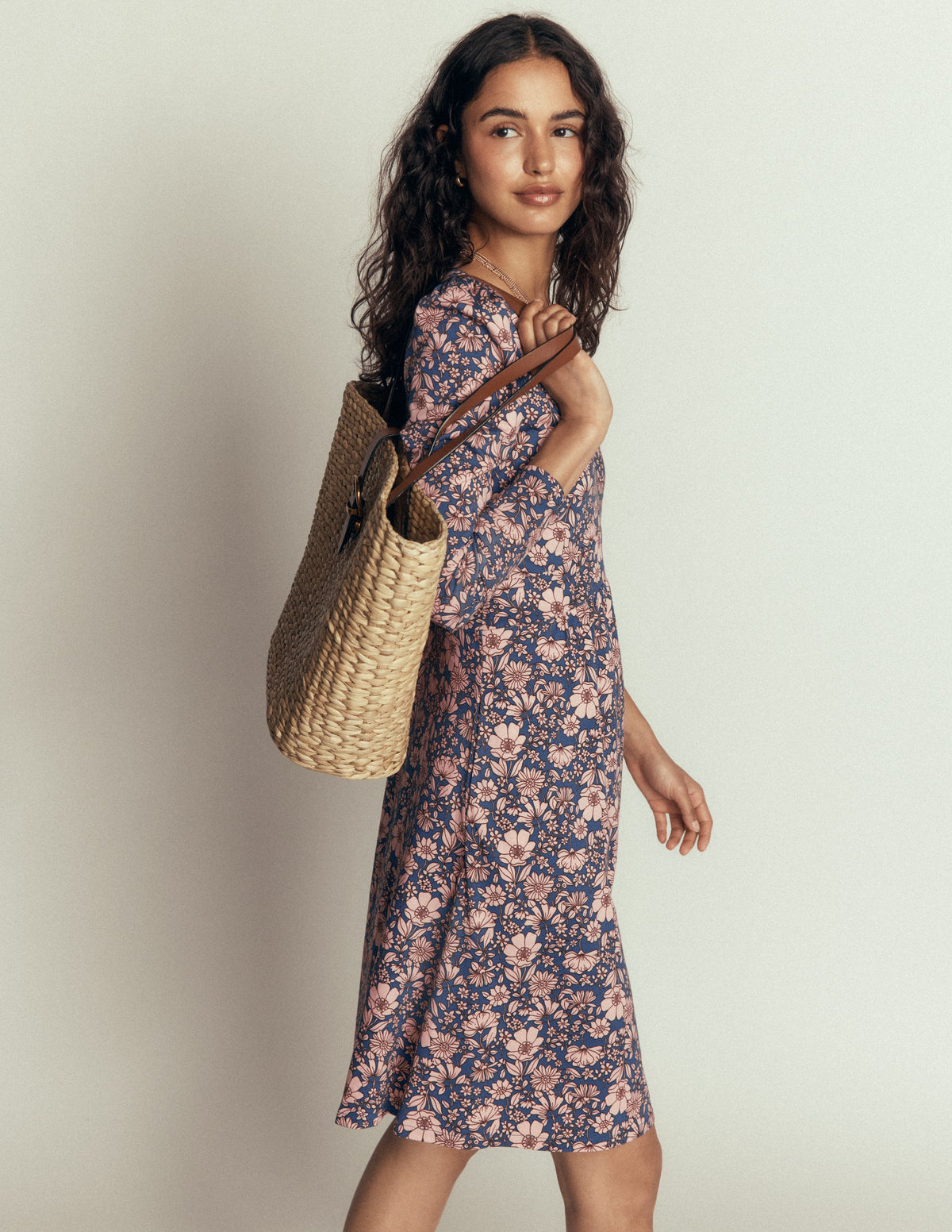 Briony Jersey Short Dress-Ballet Slipper, Floral Field - Image 1