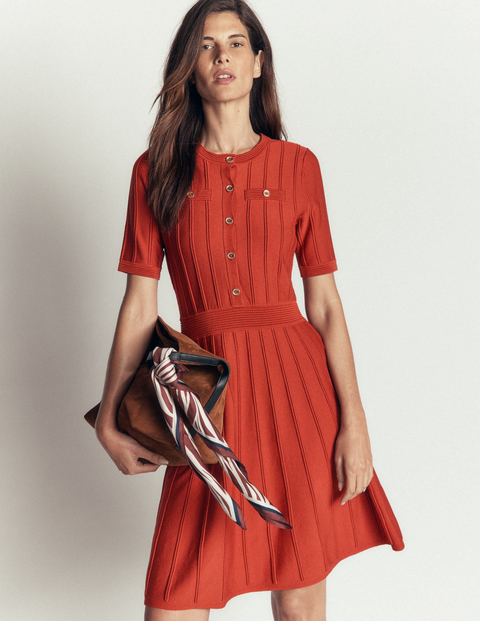 Button Front Stitch Dress-Burnt Orange - Image 1