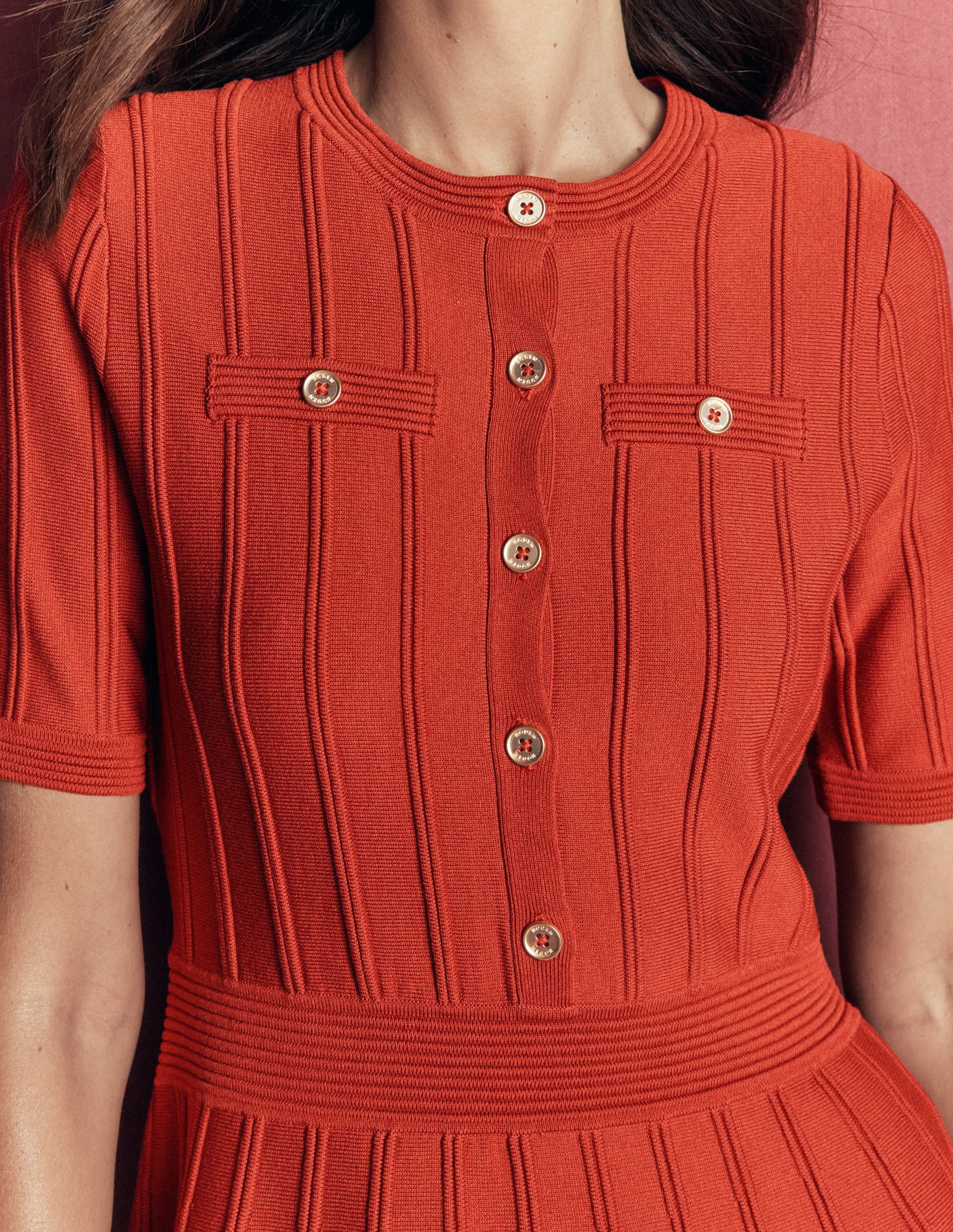 Button Front Stitch Dress-Burnt Orange - Image 2
