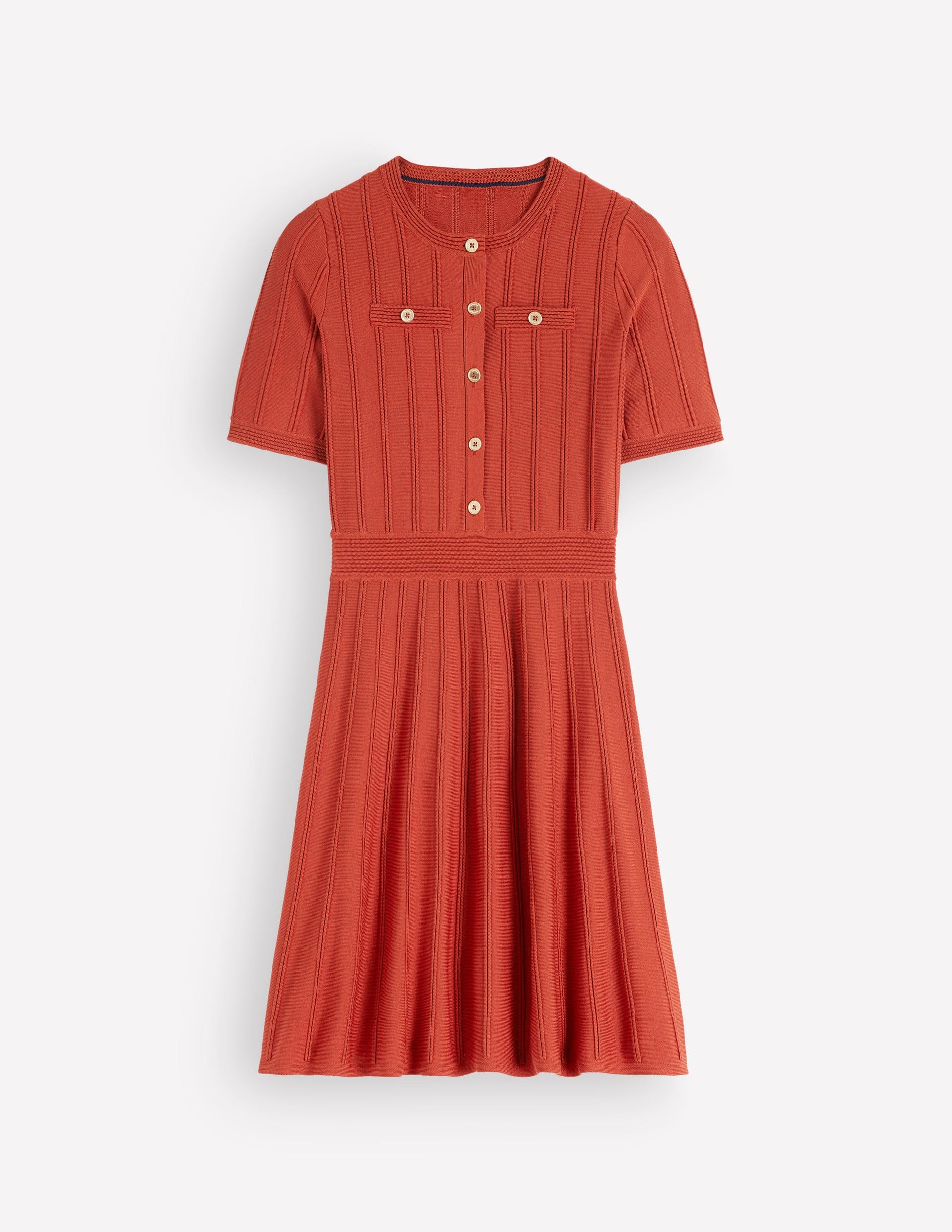 Button Front Stitch Dress-Burnt Orange-6
