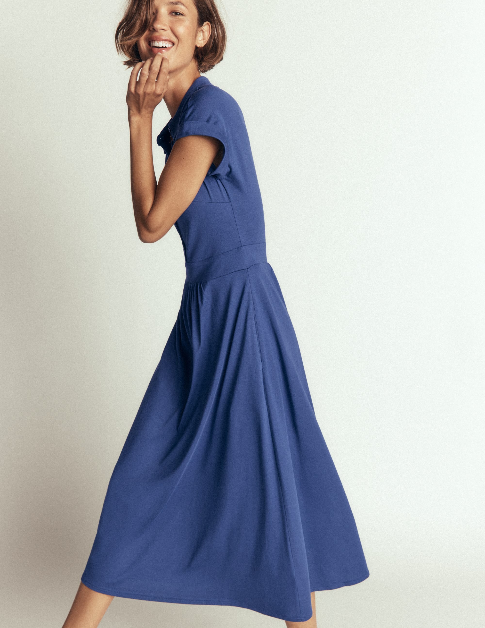 Fae Jersey Shirt Dress-Denim Blue - Image 3