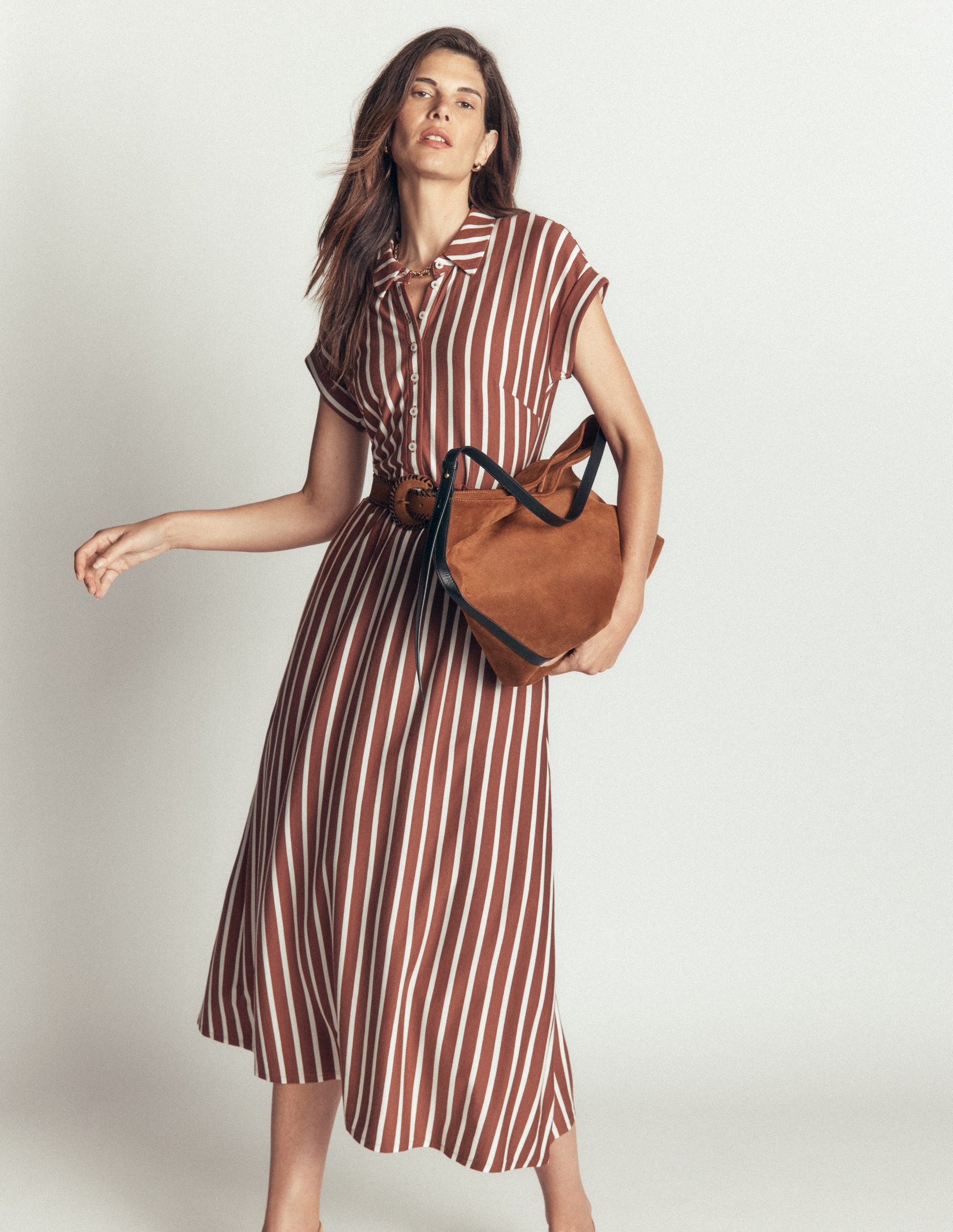 Boden Women's Fae Jersey Shirt Dress in Brown