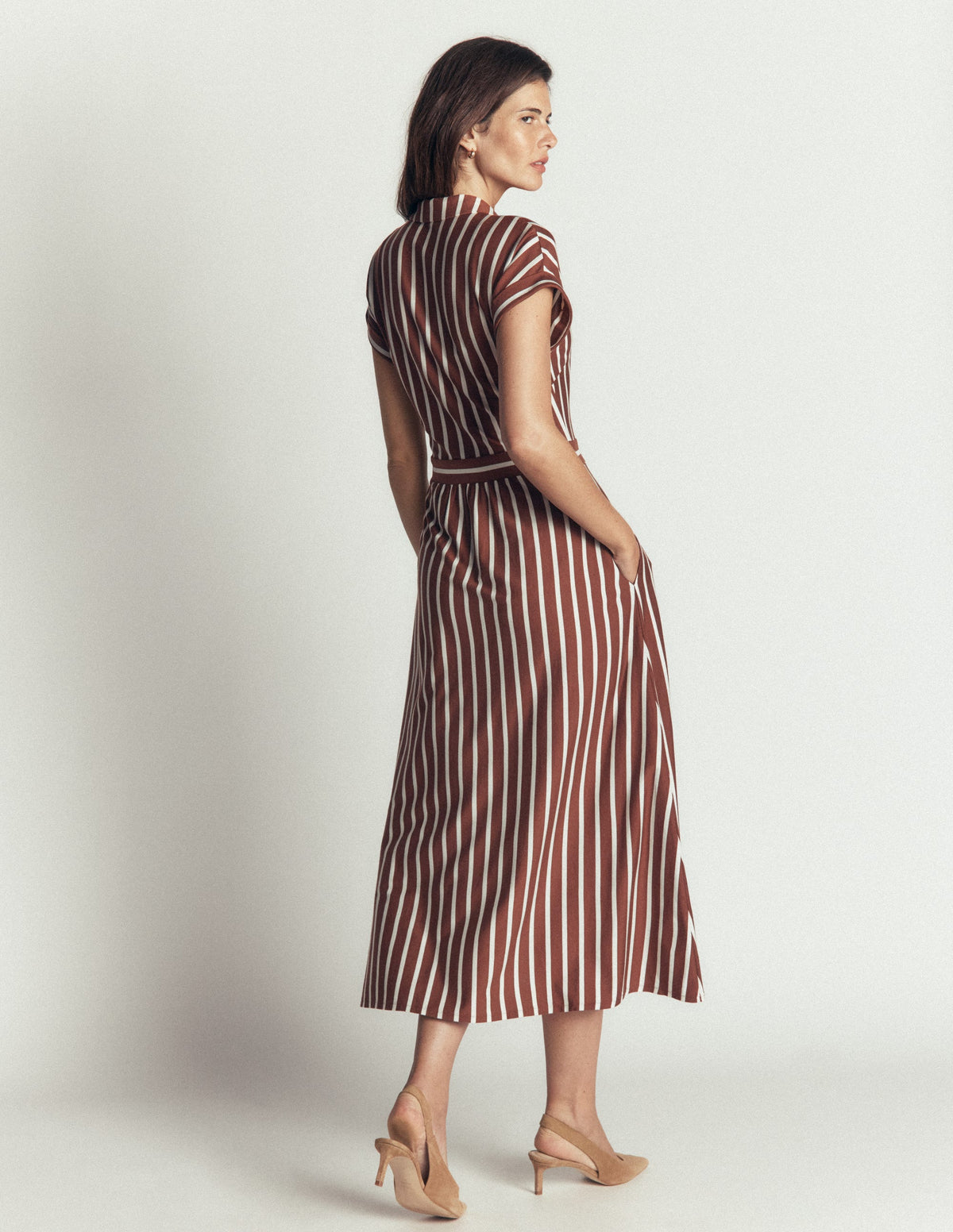 Fae Jersey Shirt Dress-Brown Stripe - Image 4