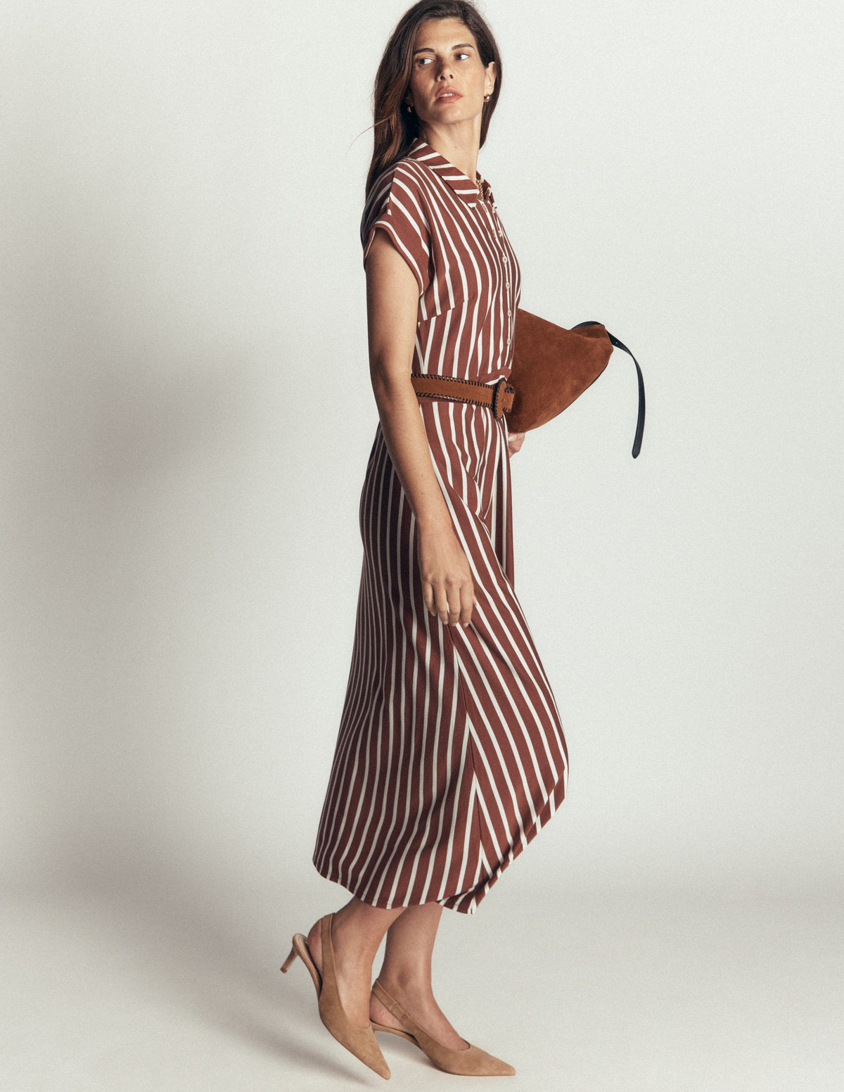 Fae Jersey Shirt Dress-Brown Stripe - Image 7