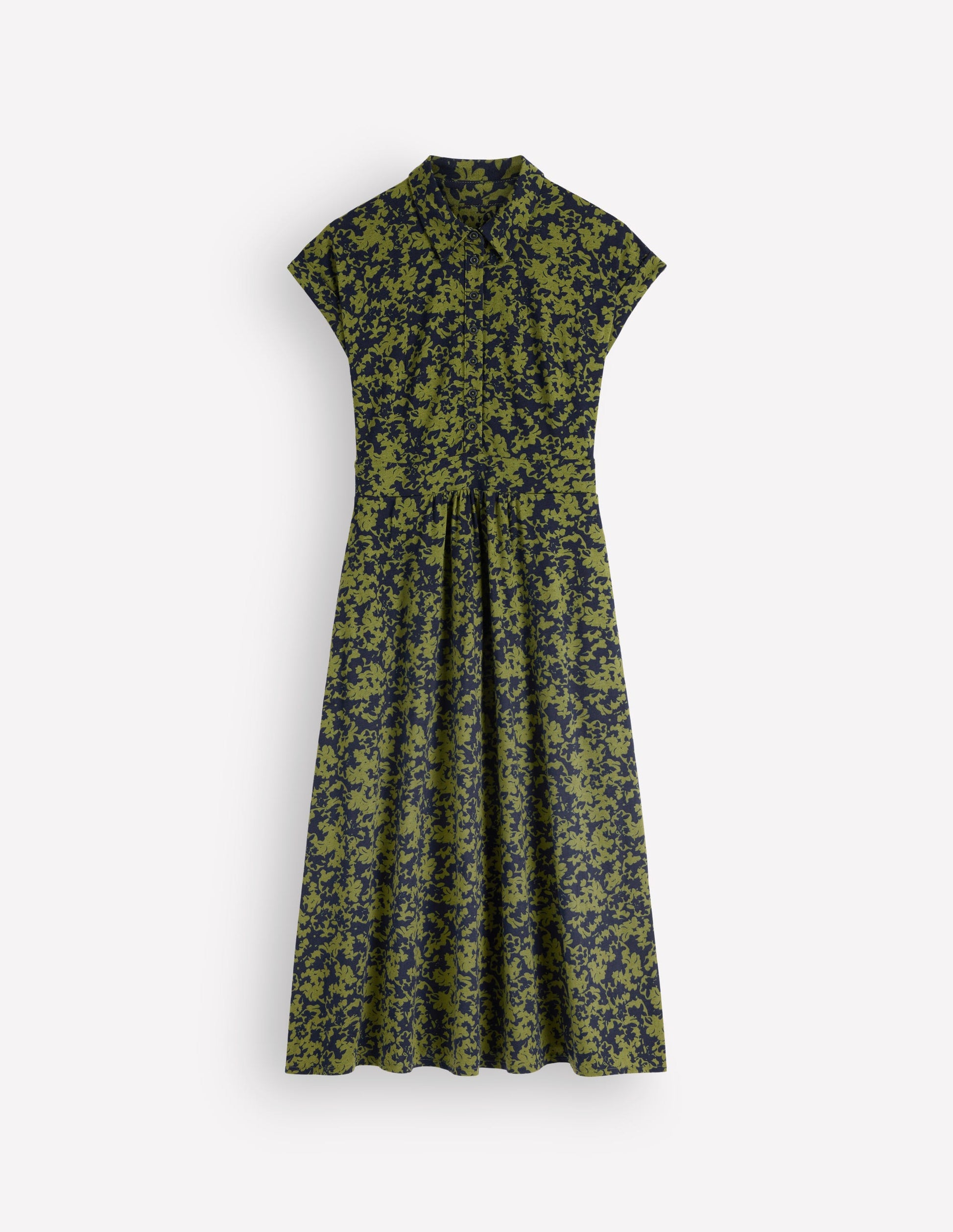 Fae Jersey Shirt Dress-Forest Green, Sprayed Leaf-6