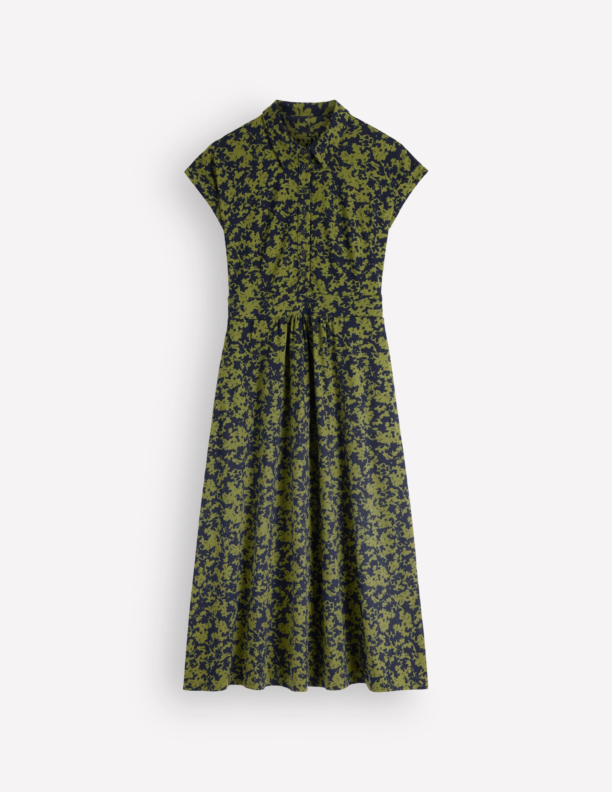 Fae Jersey Shirt Dress-Forest Green, Sprayed Leaf - Image 6