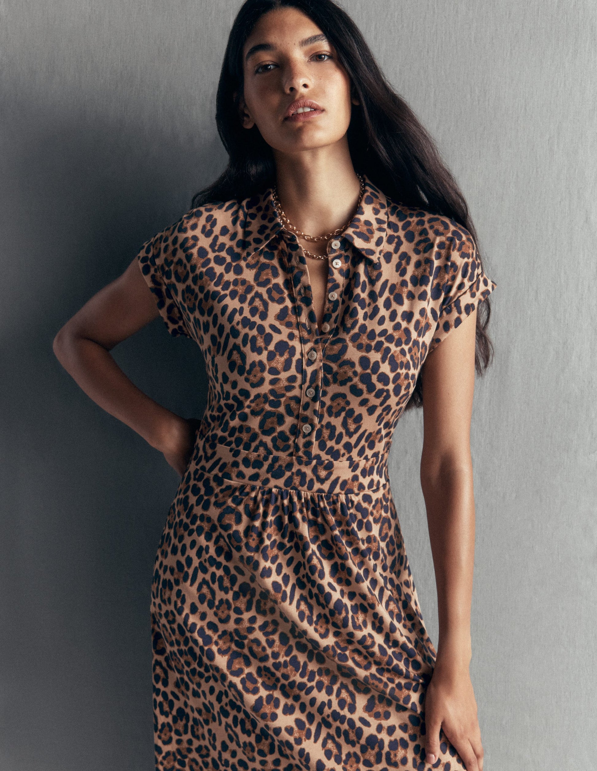 Boden Women's Fae Jersey Shirt Dress in Brown