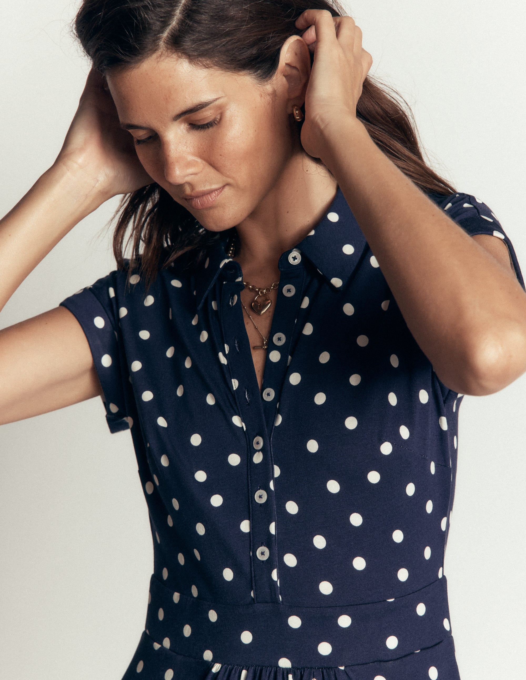 Fae Jersey Shirt Dress-French Navy, Boden Dot Spaced - Image 2