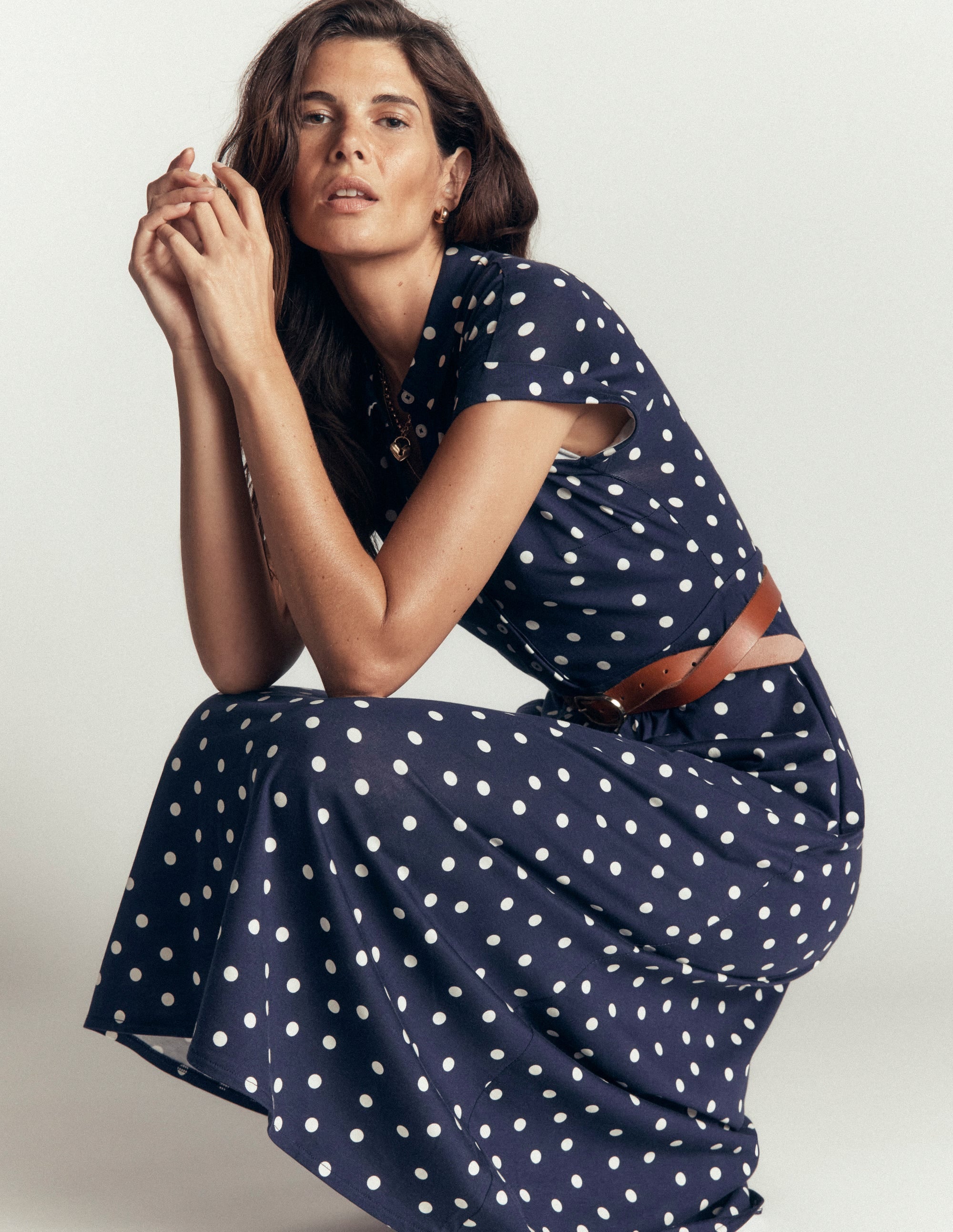 Fae Jersey Shirt Dress-French Navy, Boden Dot Spaced - Image 3