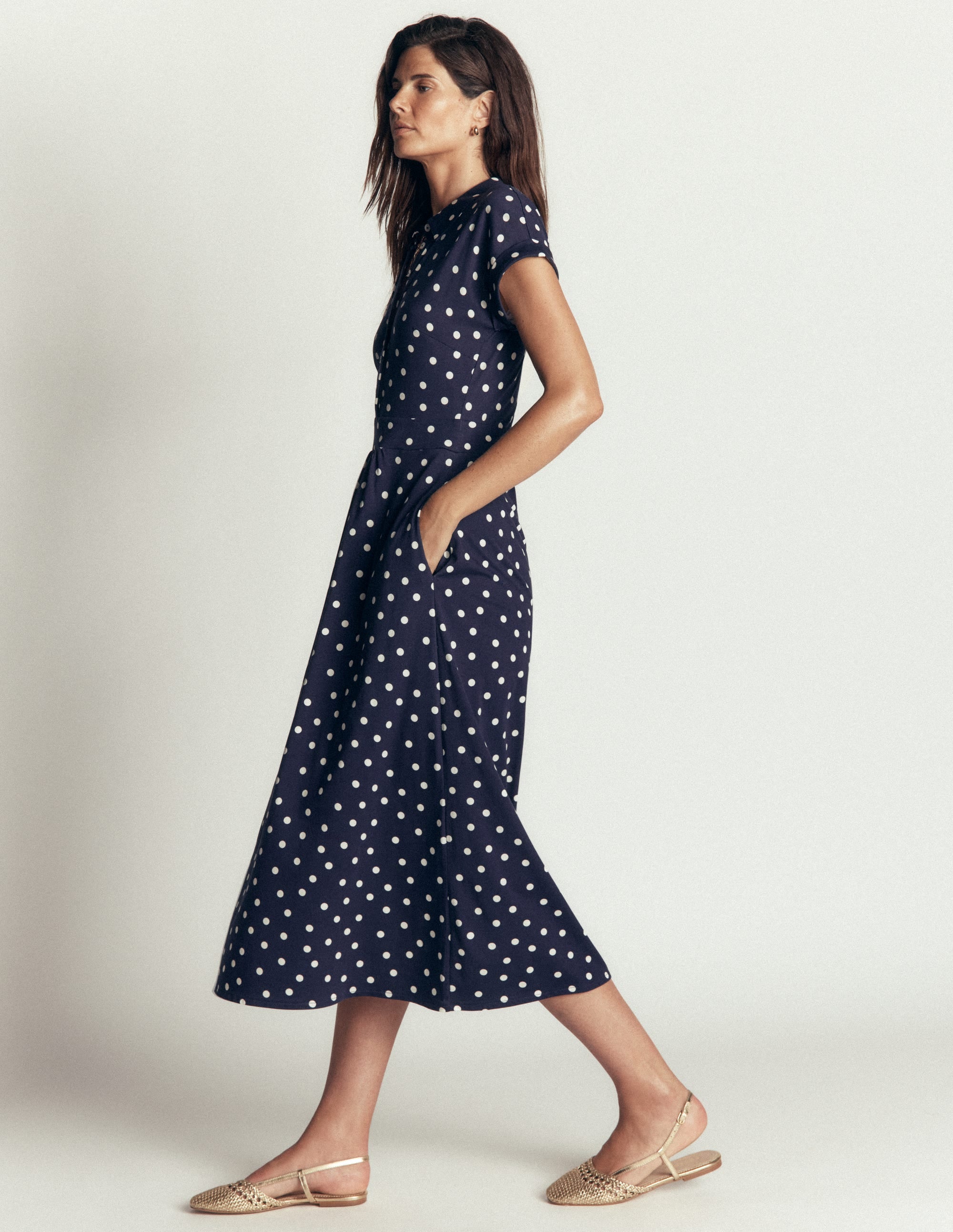 Fae Jersey Shirt Dress-French Navy, Boden Dot Spaced - Image 4
