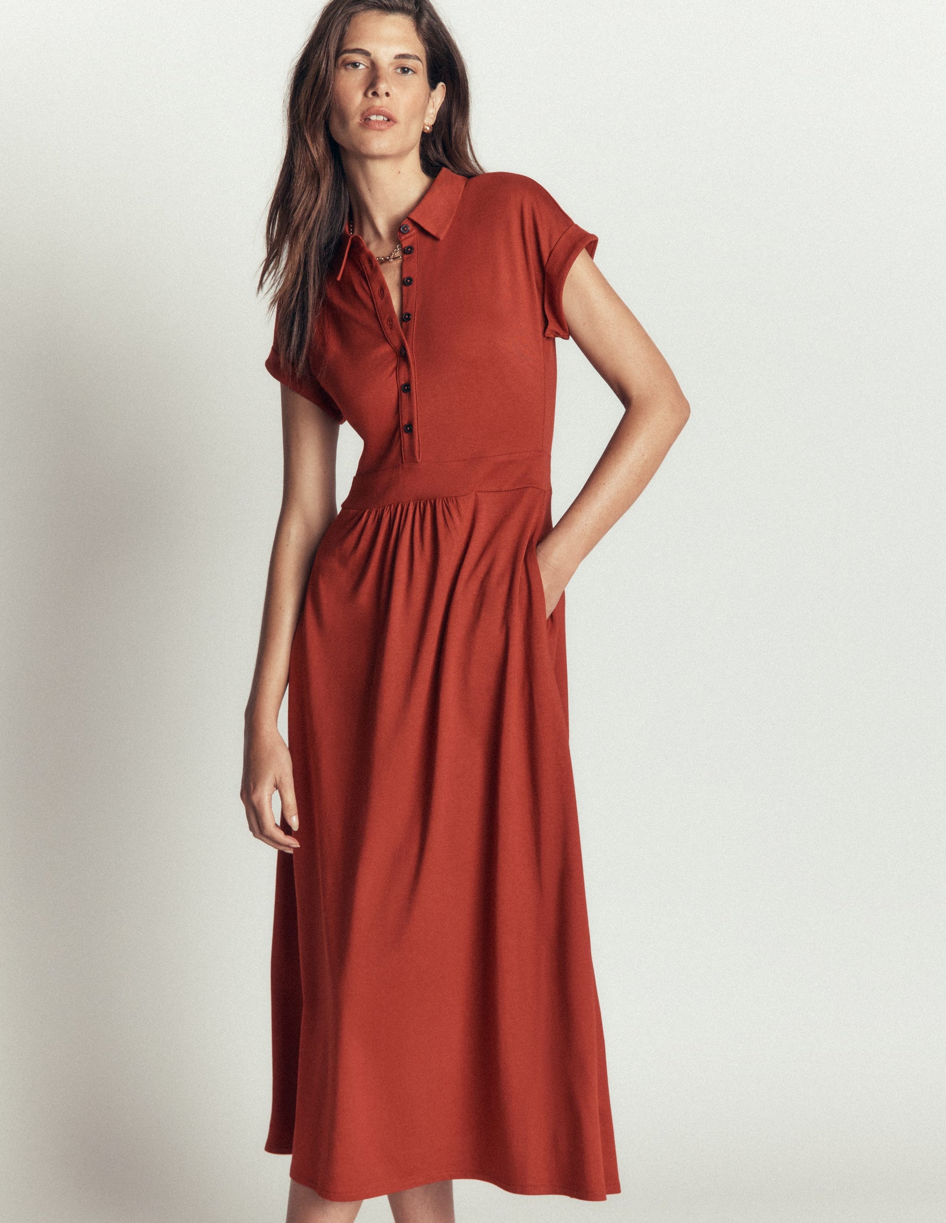 Fae Jersey Shirt Dress-Burnt Orange-1