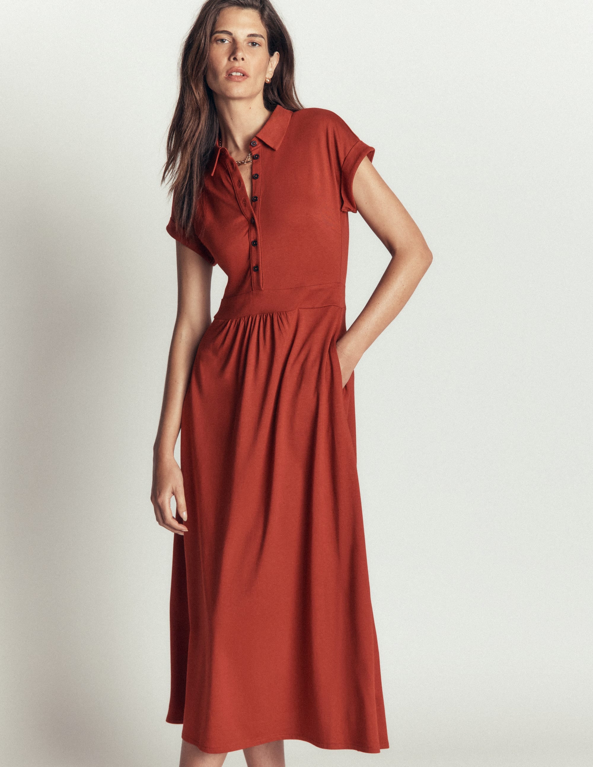 Fae Jersey Shirt Dress-Burnt Orange - Image 1