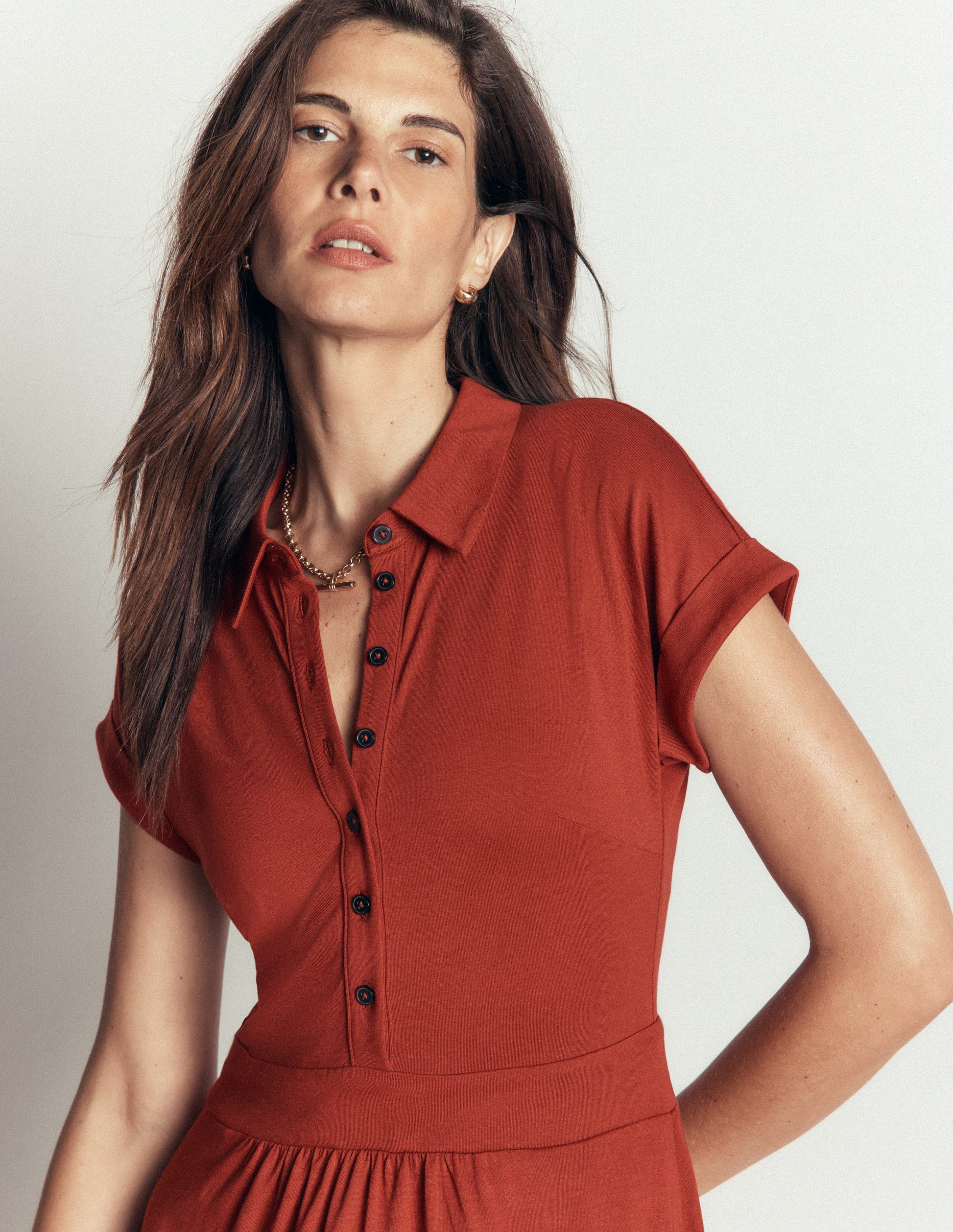 Fae Jersey Shirt Dress-Burnt Orange-2