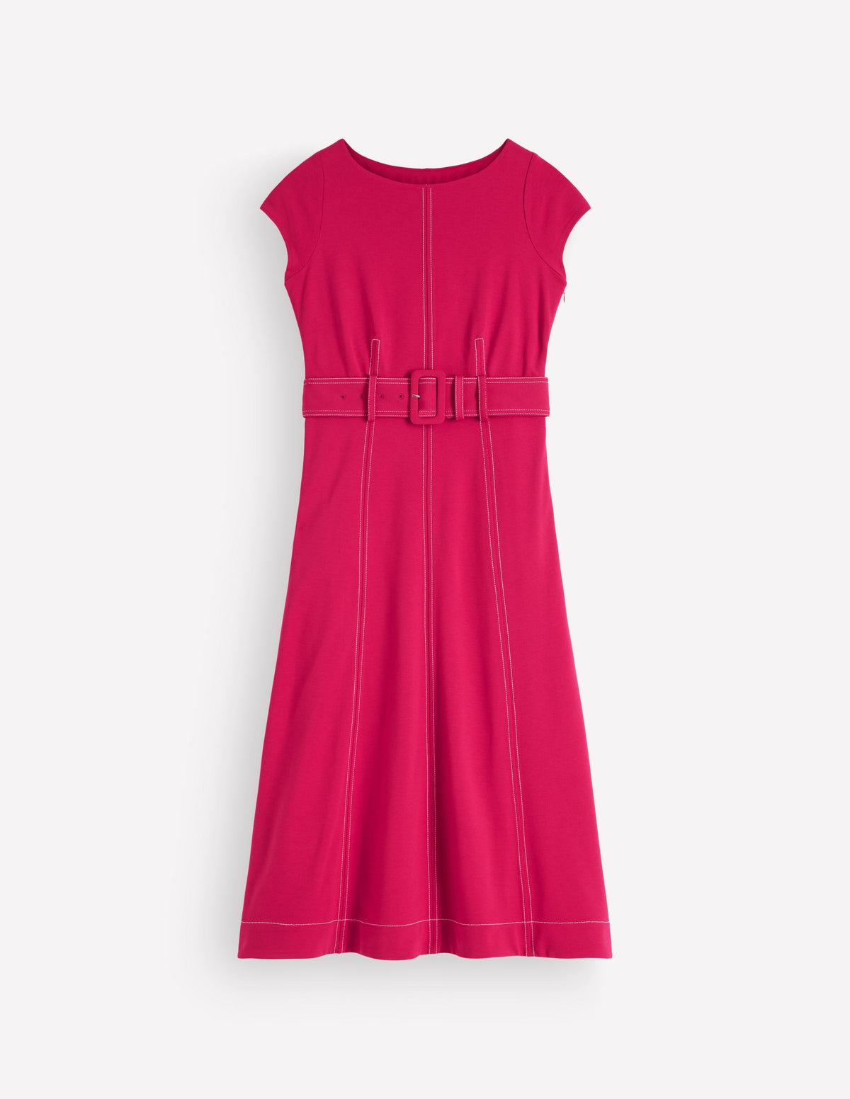 Topstitch Ponte Midi Dress-Pomegranate-5