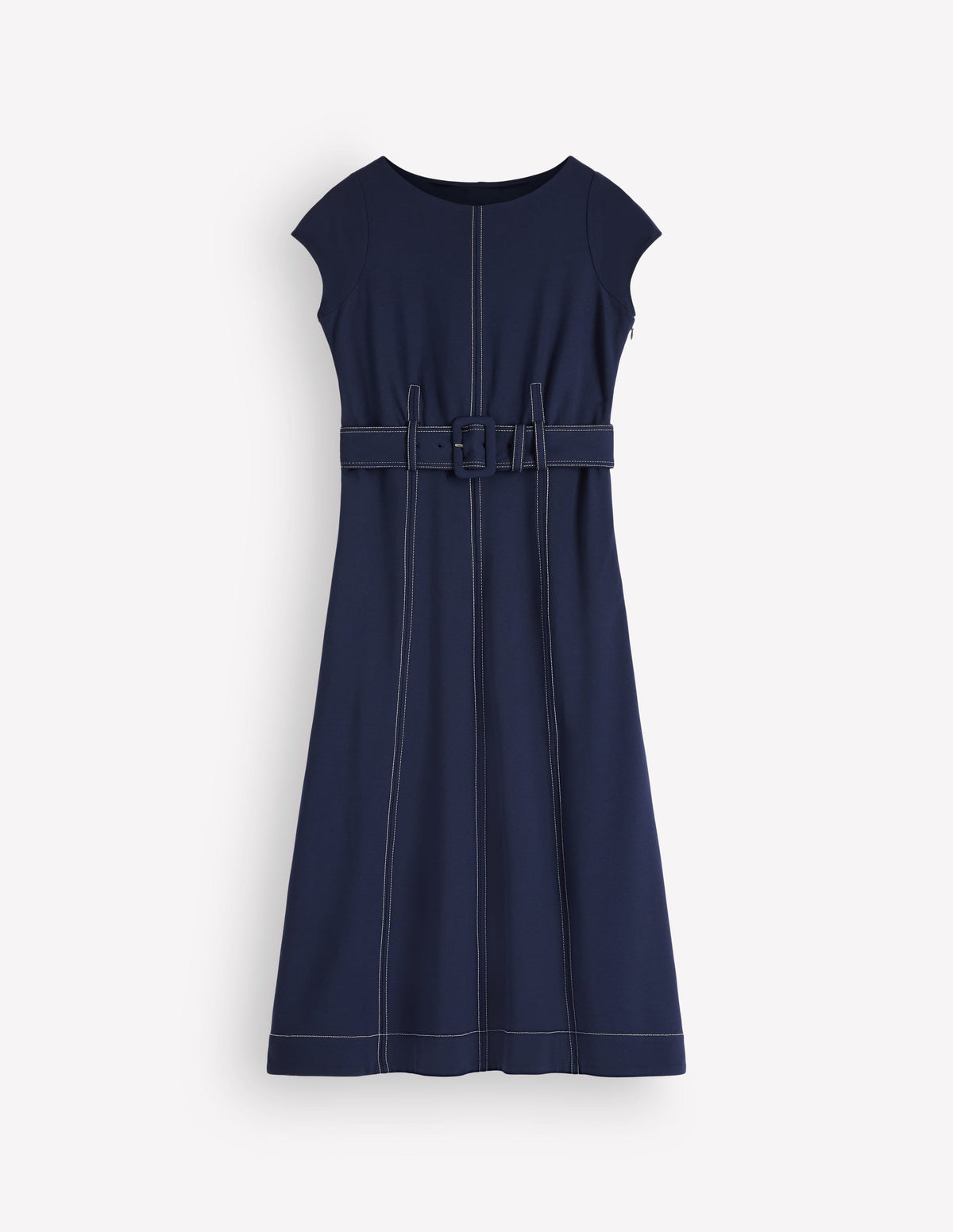 Topstitch Ponte Midi Dress-Navy-7