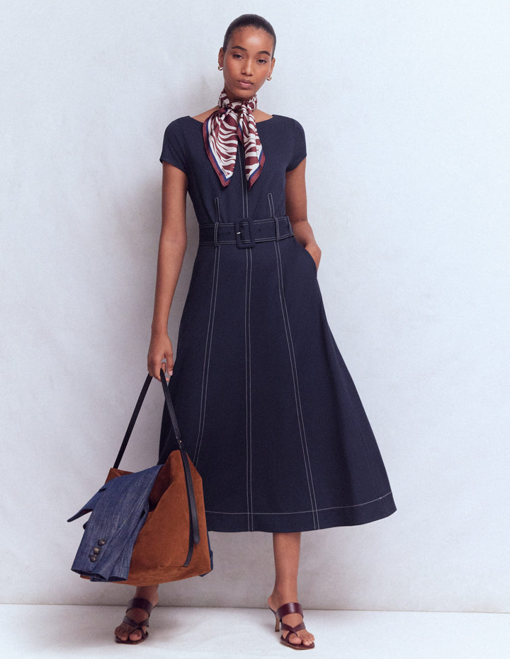 blue dress boden High Neck Lace Dress-Blue