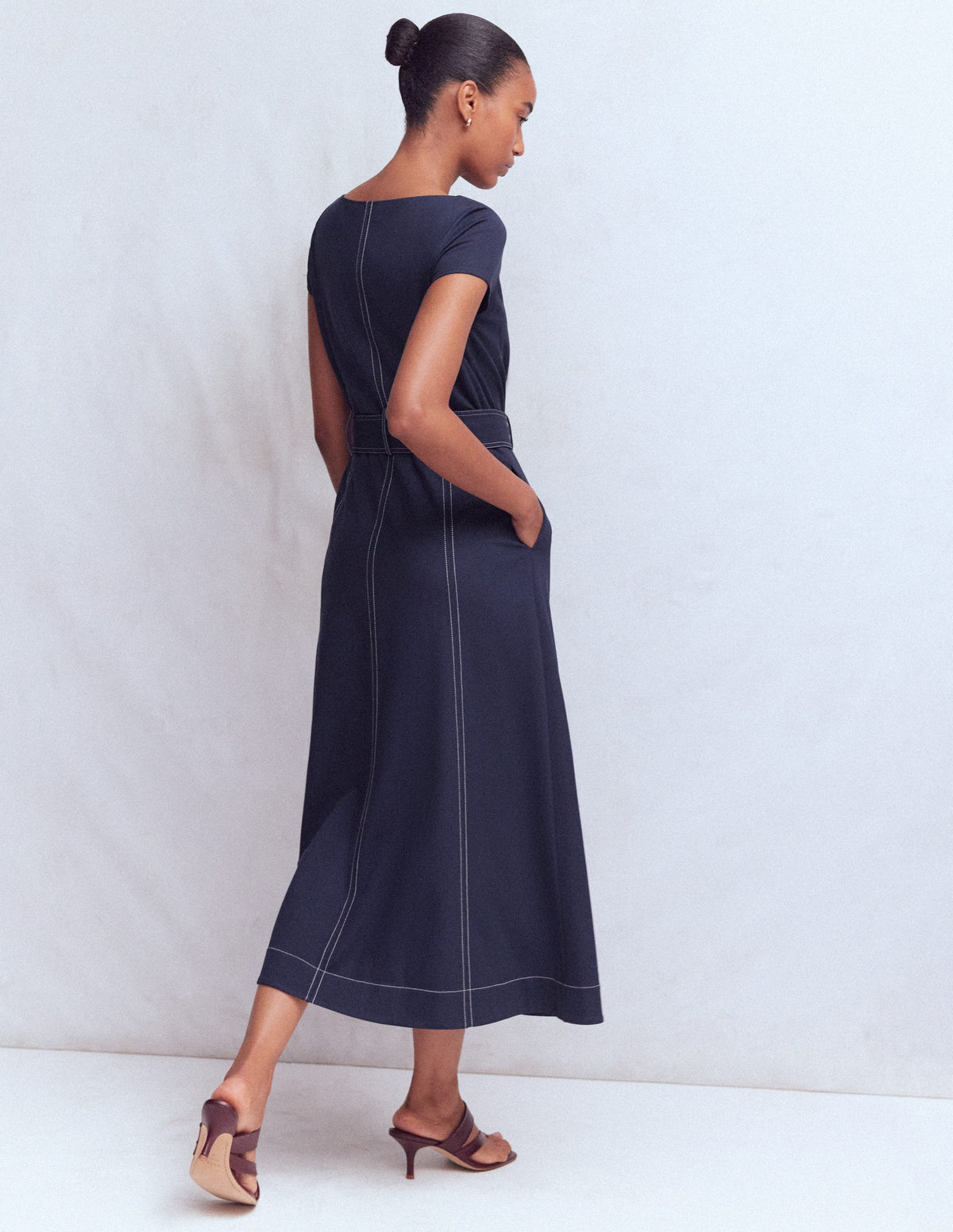 Topstitch Ponte Midi Dress-Navy-4