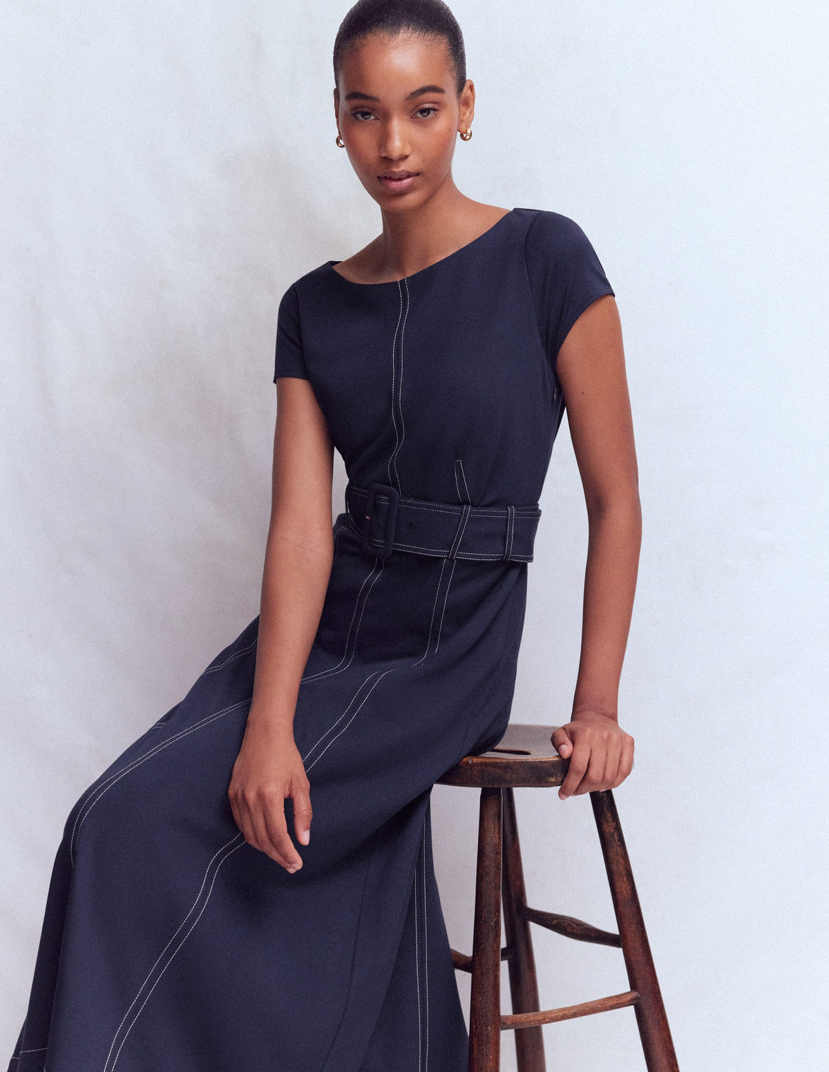 ponte midi dress Boden Women's Topstitch in Blue neckline and sleeveless cut taylormay Size:M-L US letter 20 Fancy Date Night