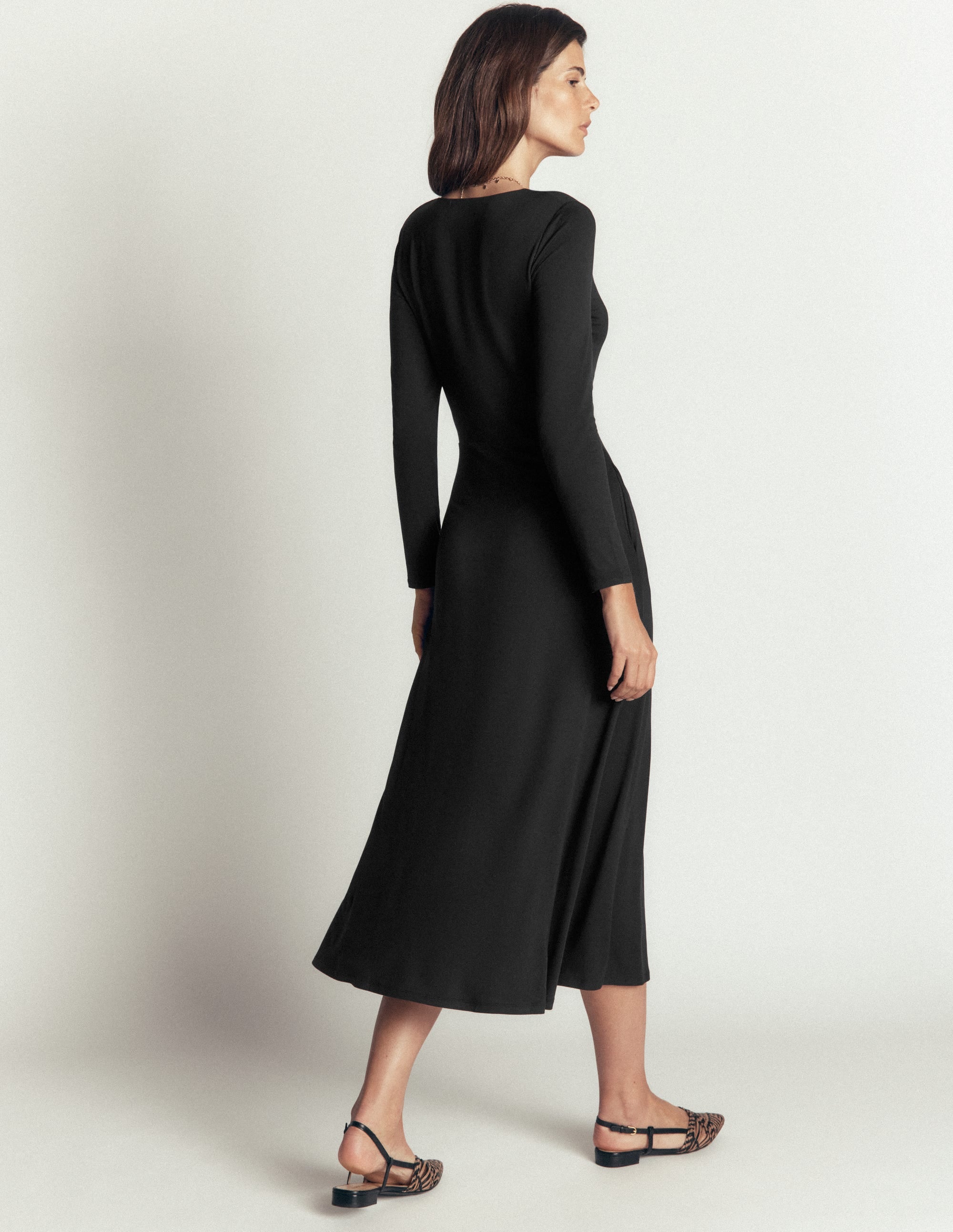 Jasmine Ruched Jersey Dress-Black - Image 3
