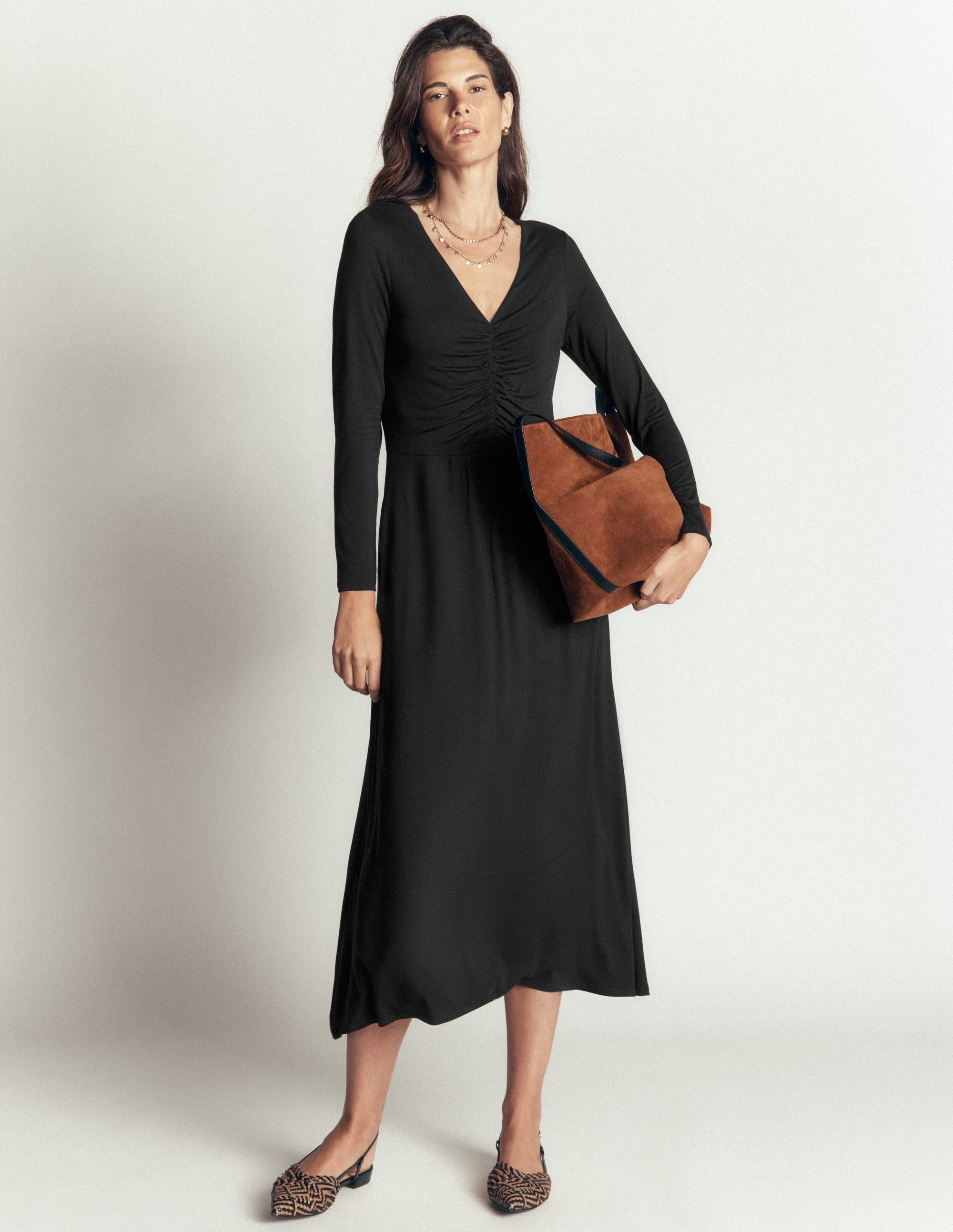 Jasmine Ruched Jersey Dress-Black - Image 4