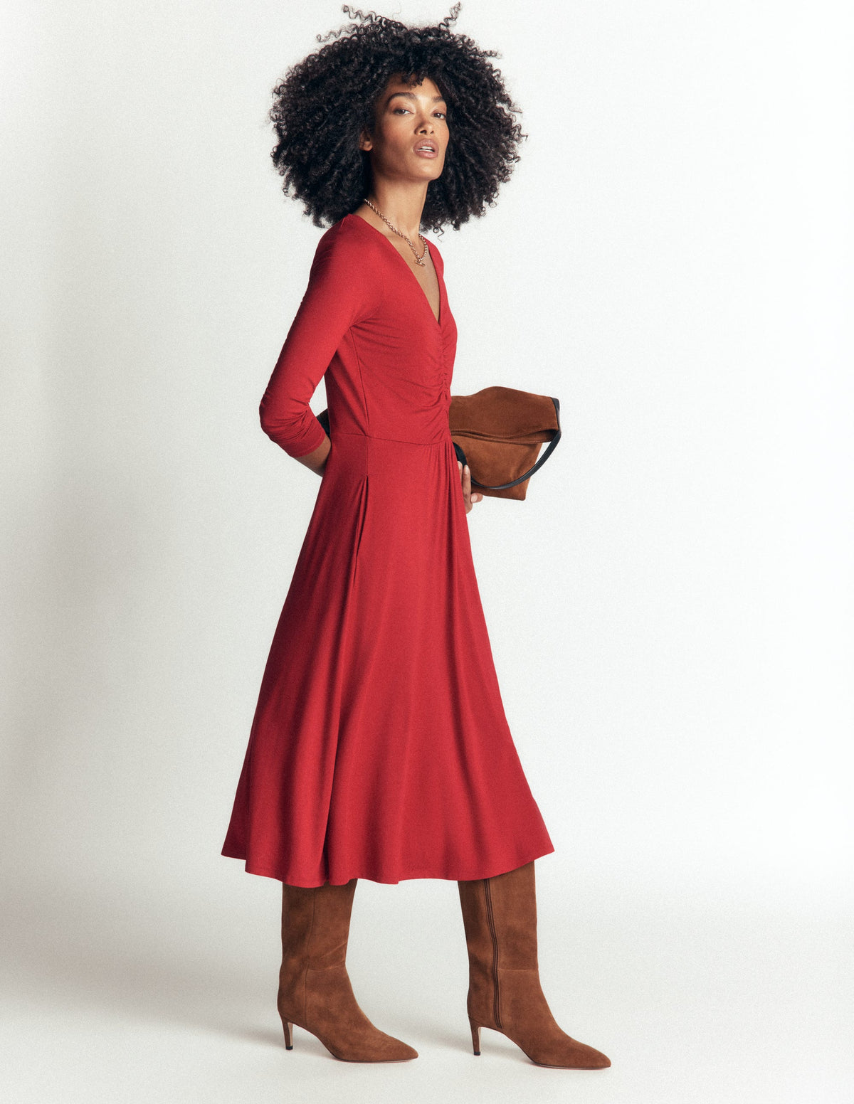 Jasmine Ruched Jersey Dress-Crimson Red-4