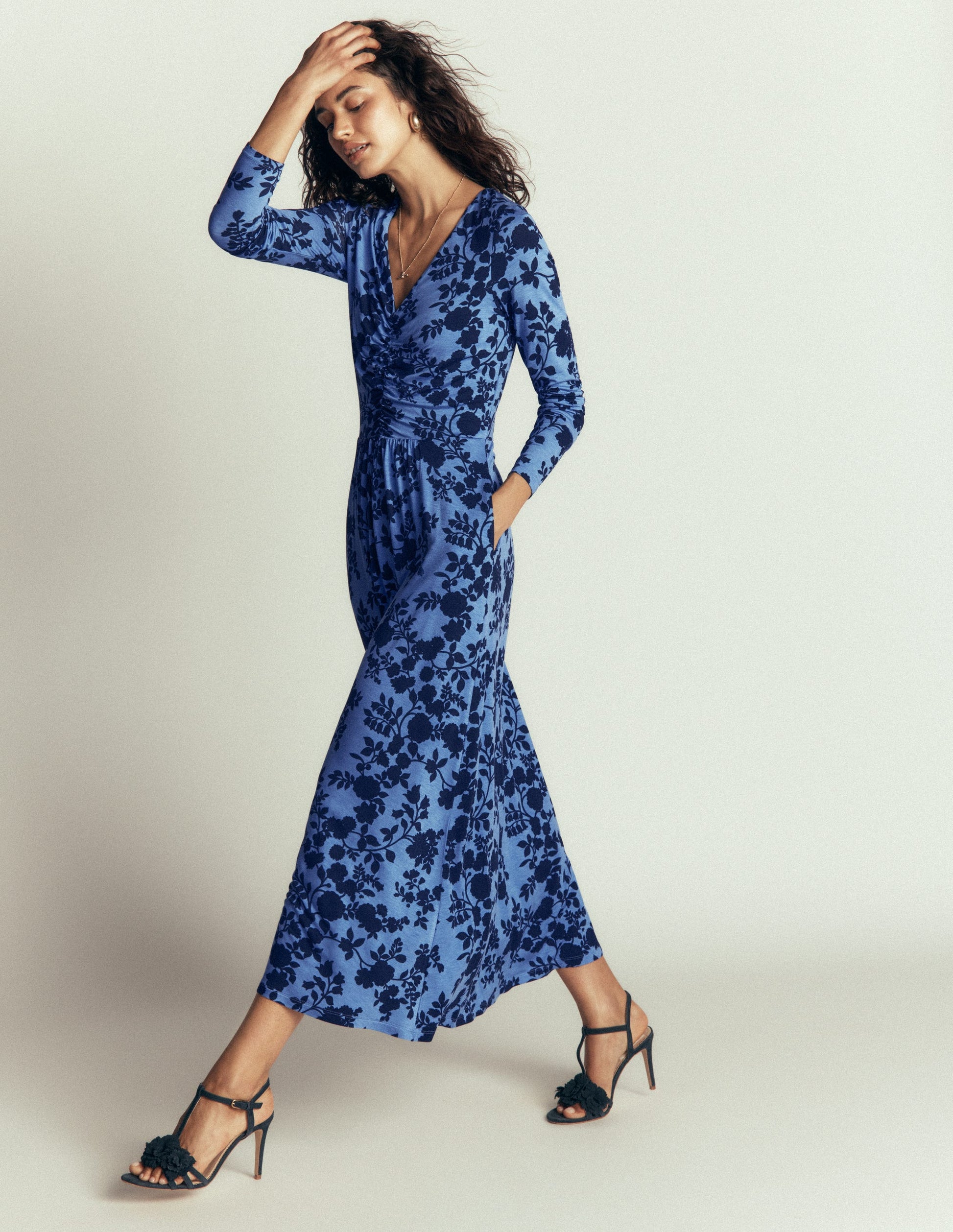 Boden Women's Jasmine Ruched Jersey Dress in Blue