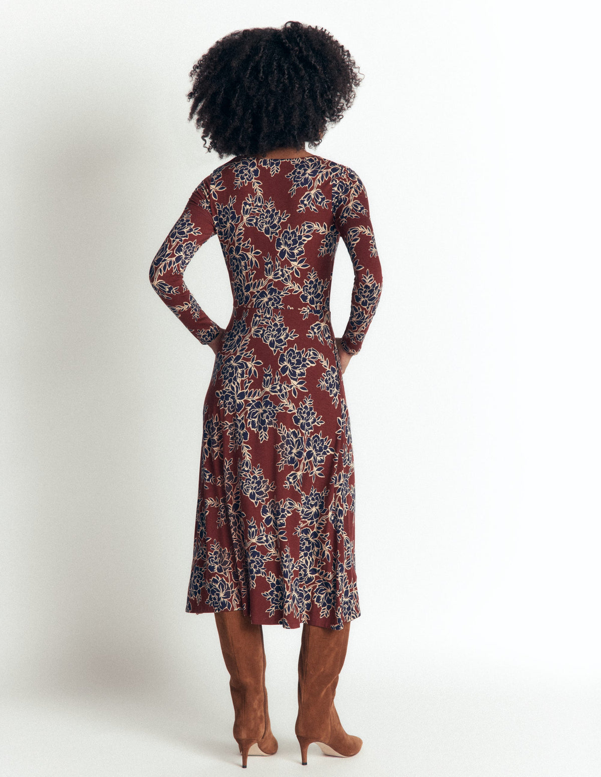 Jasmine Ruched Jersey Dress-Roasted Brown, Enchanted Peony-4