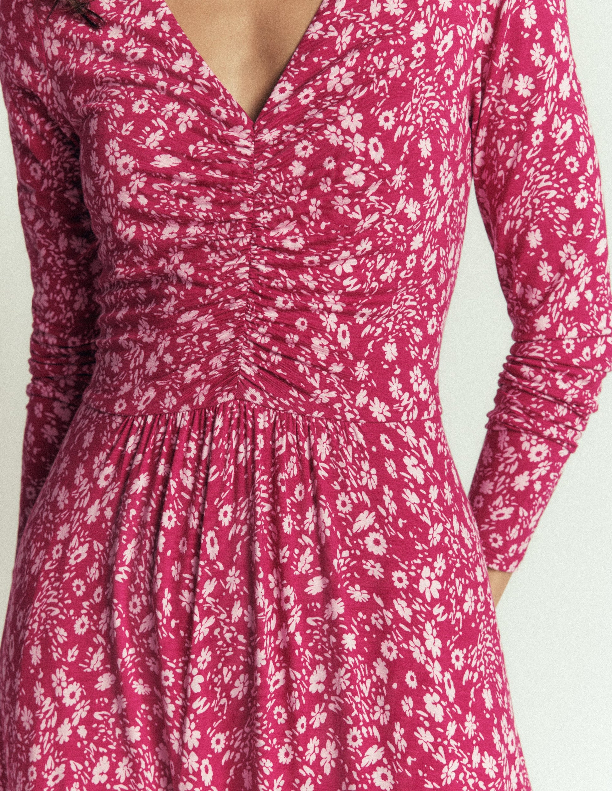 Jasmine Ruched Jersey Dress-Sweet Cherry, Scattered Flora-4