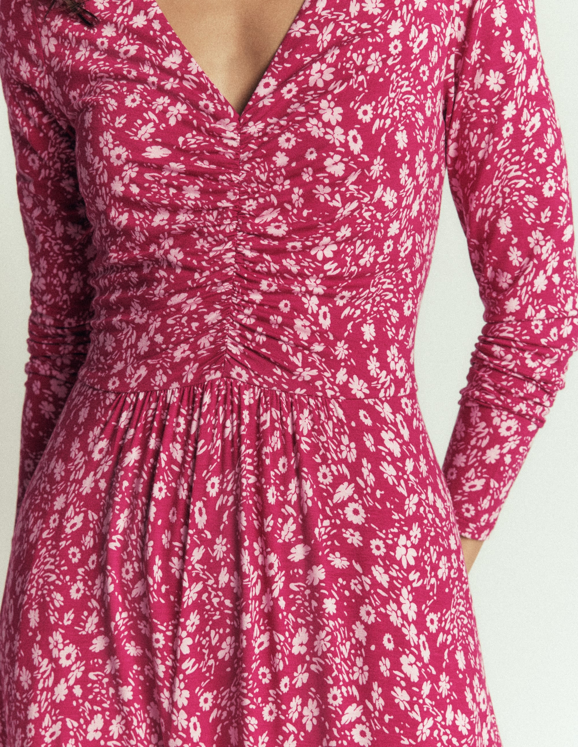 Jasmine Ruched Jersey Dress-Sweet Cherry, Scattered Flora - Image 3