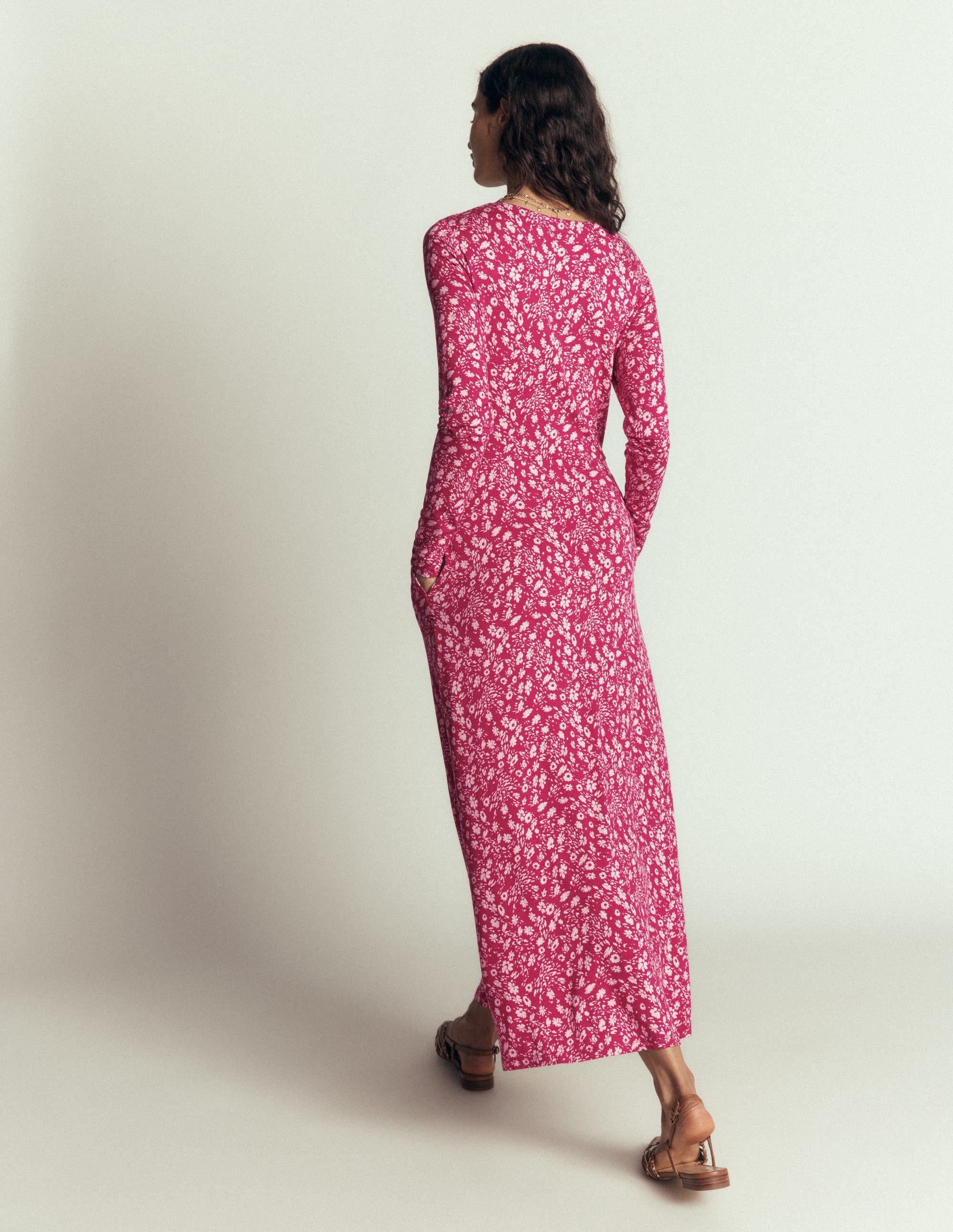 Jasmine Ruched Jersey Dress-Sweet Cherry, Scattered Flora - Image 4
