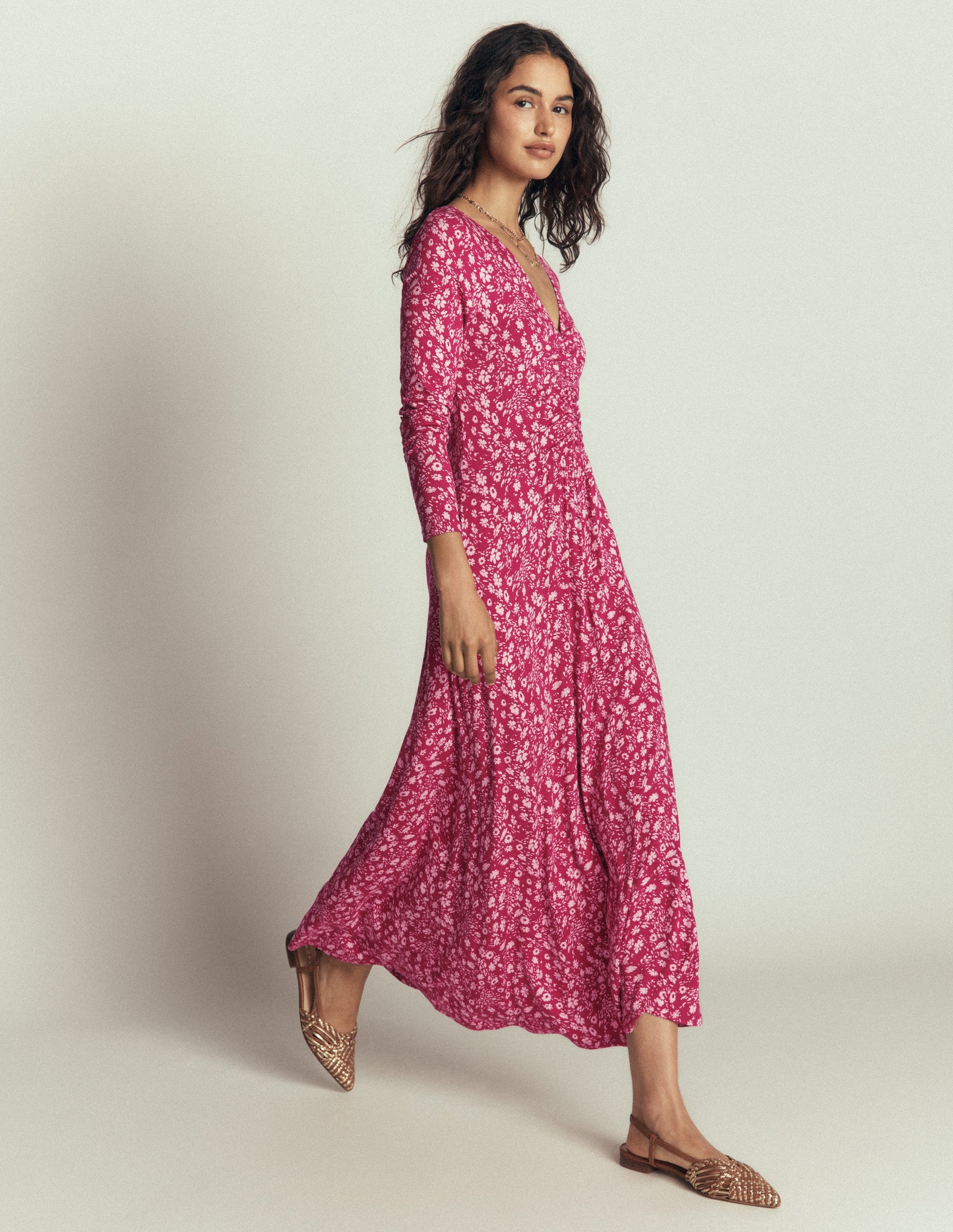 Jasmine Ruched Jersey Dress-Sweet Cherry, Scattered Flora-7