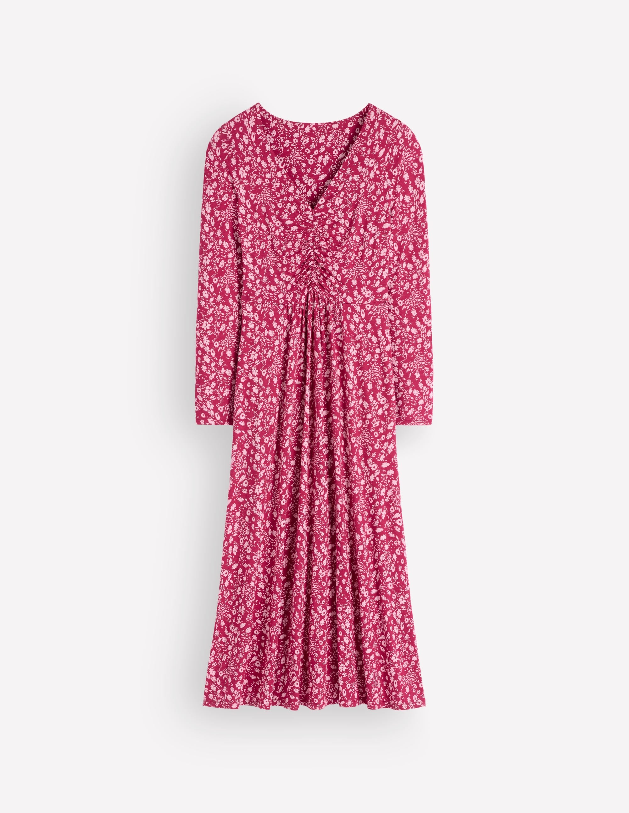 Jasmine Ruched Jersey Dress-Sweet Cherry, Scattered Flora - Image 7