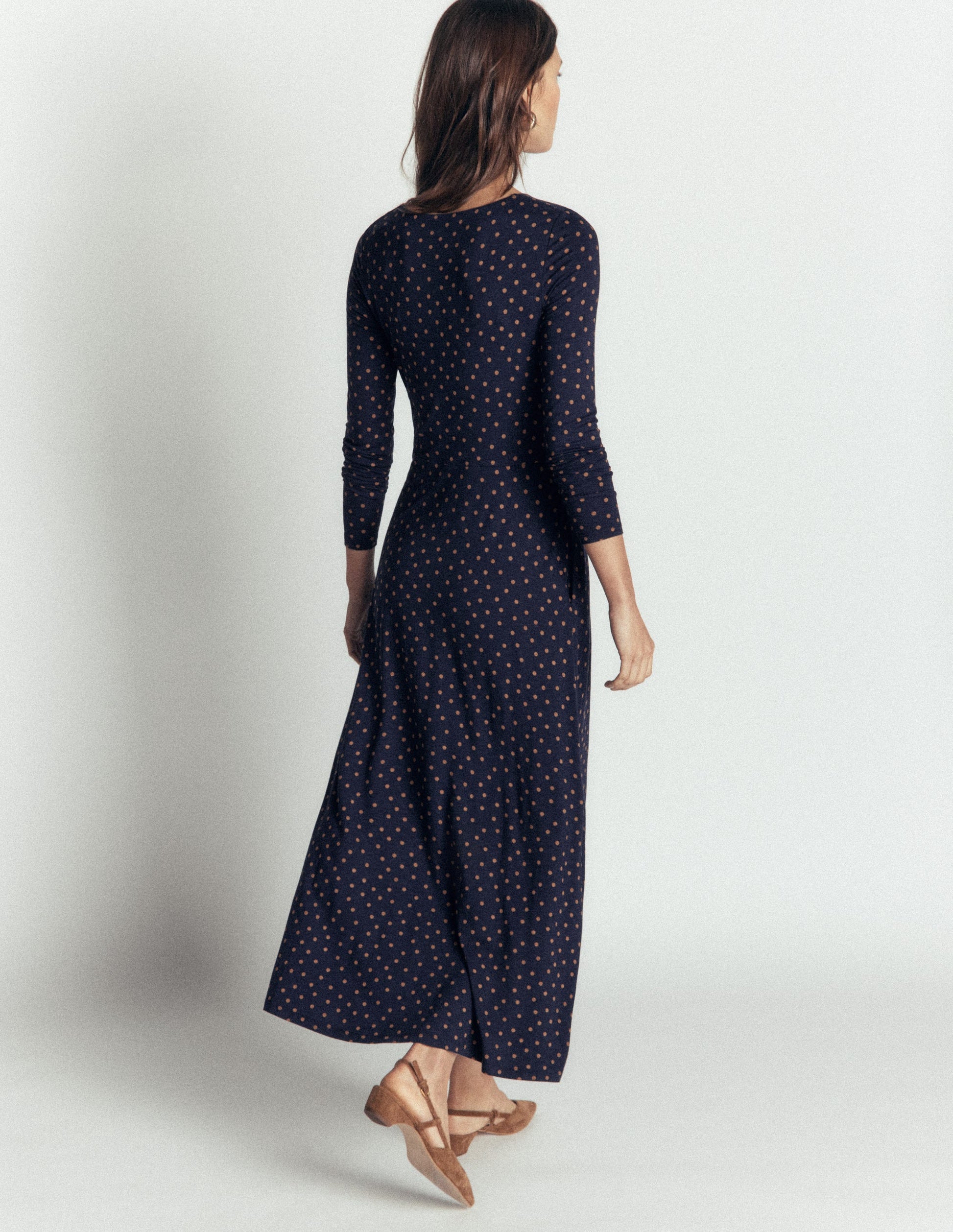 Jasmine Ruched Jersey Dress-French Navy, Painted Dot Space-3