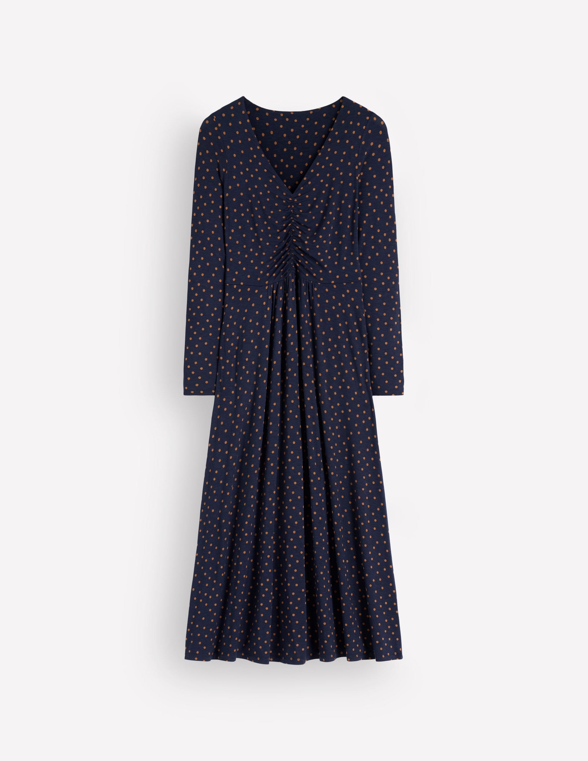 Jasmine Ruched Jersey Dress-French Navy, Painted Dot Space-6