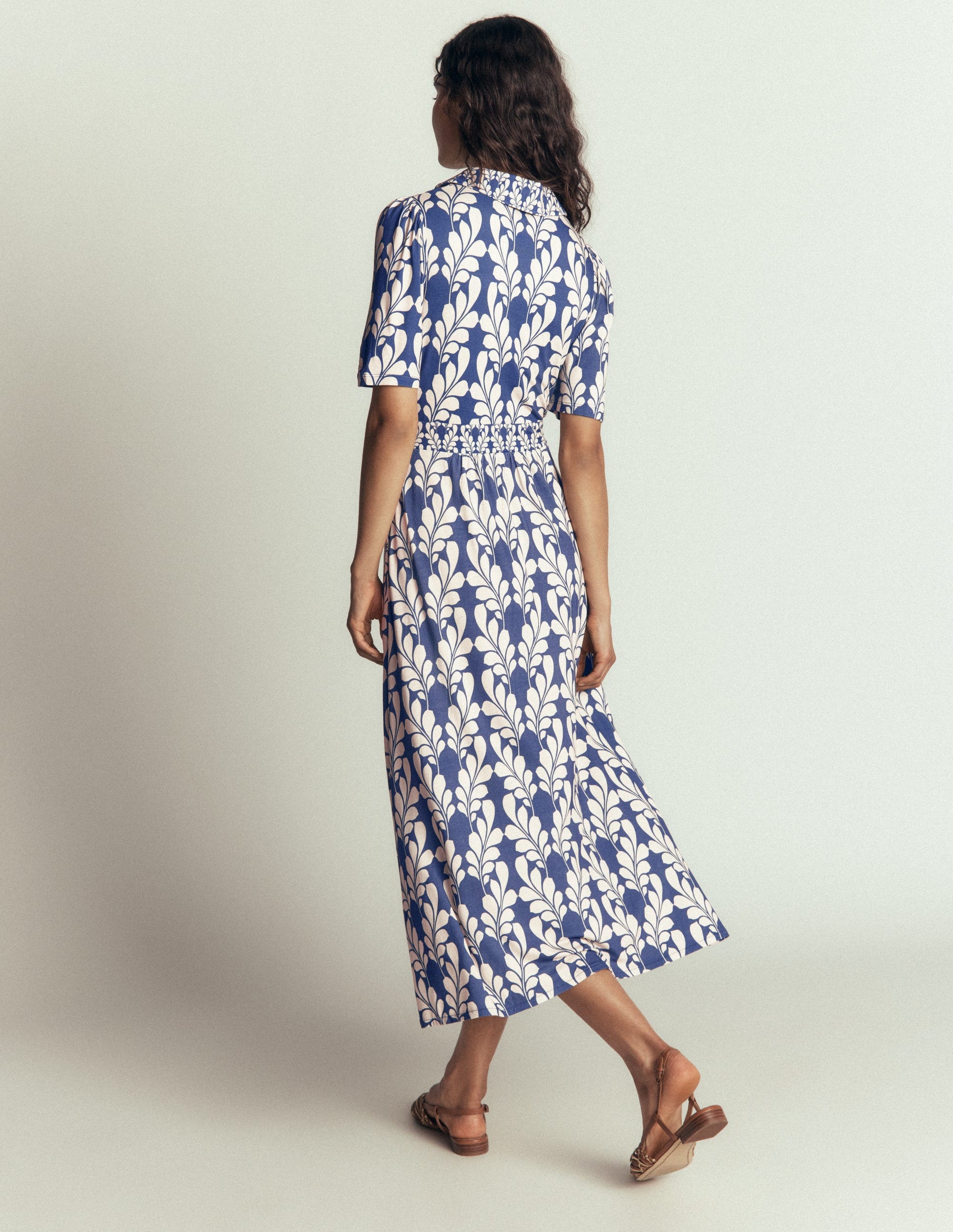 Heidi Jersey Midi Tea Dress-Denim Blue, Delicate Trail-3