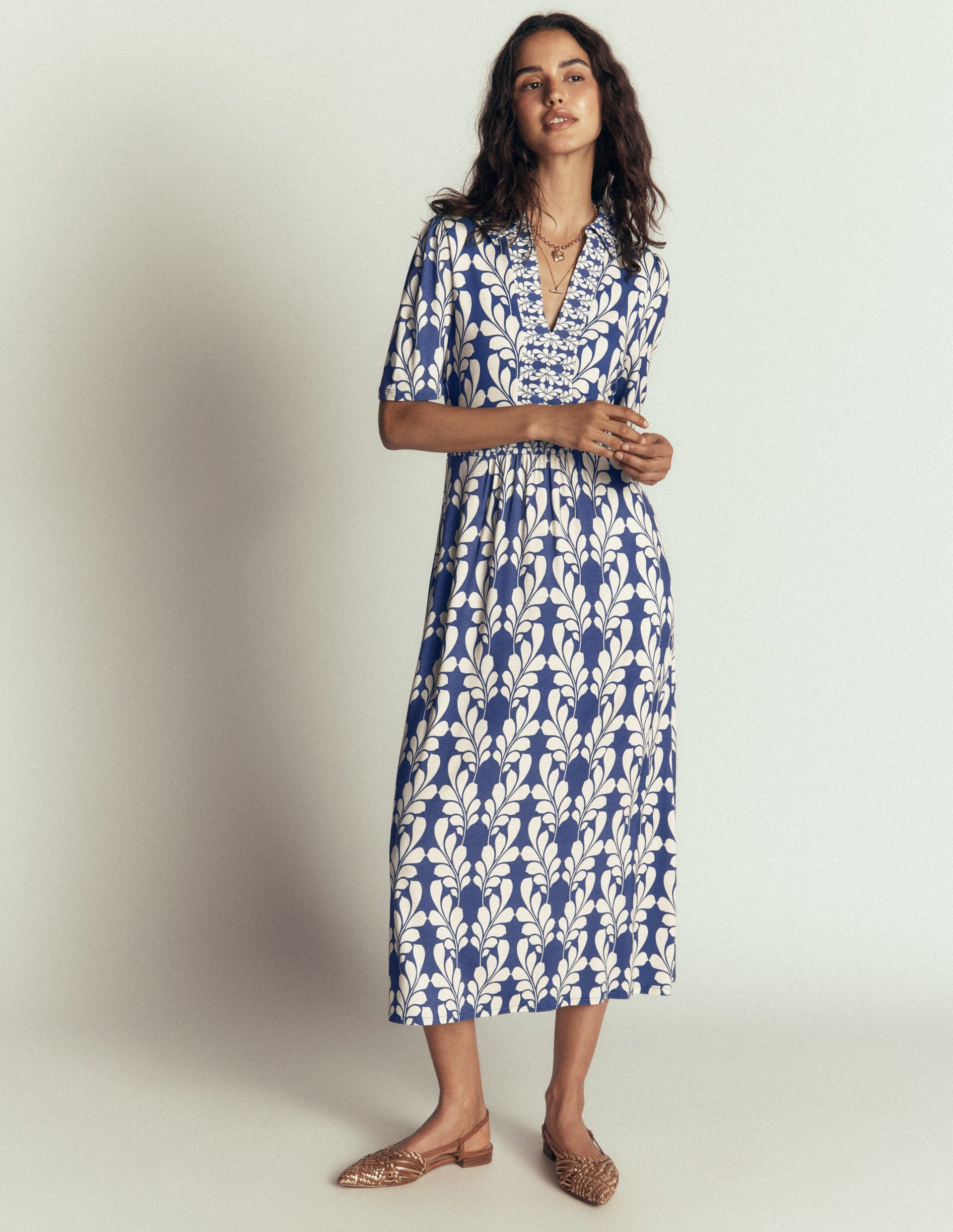 Heidi Jersey Midi Tea Dress - Denim Blue, Delicate Trail